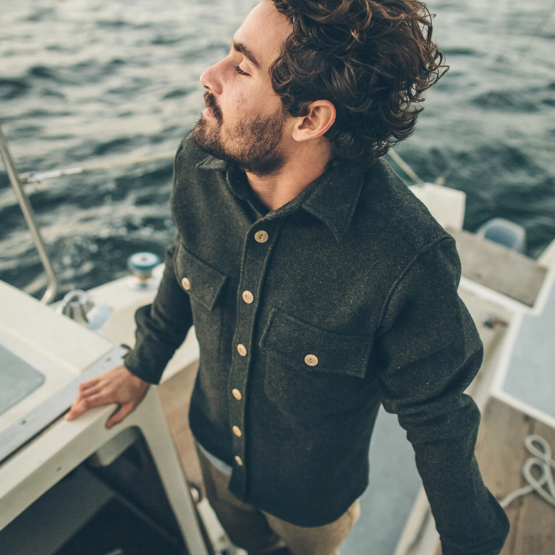 The Maritime Shirt Jacket in Moss Donegal Wool - Image 6