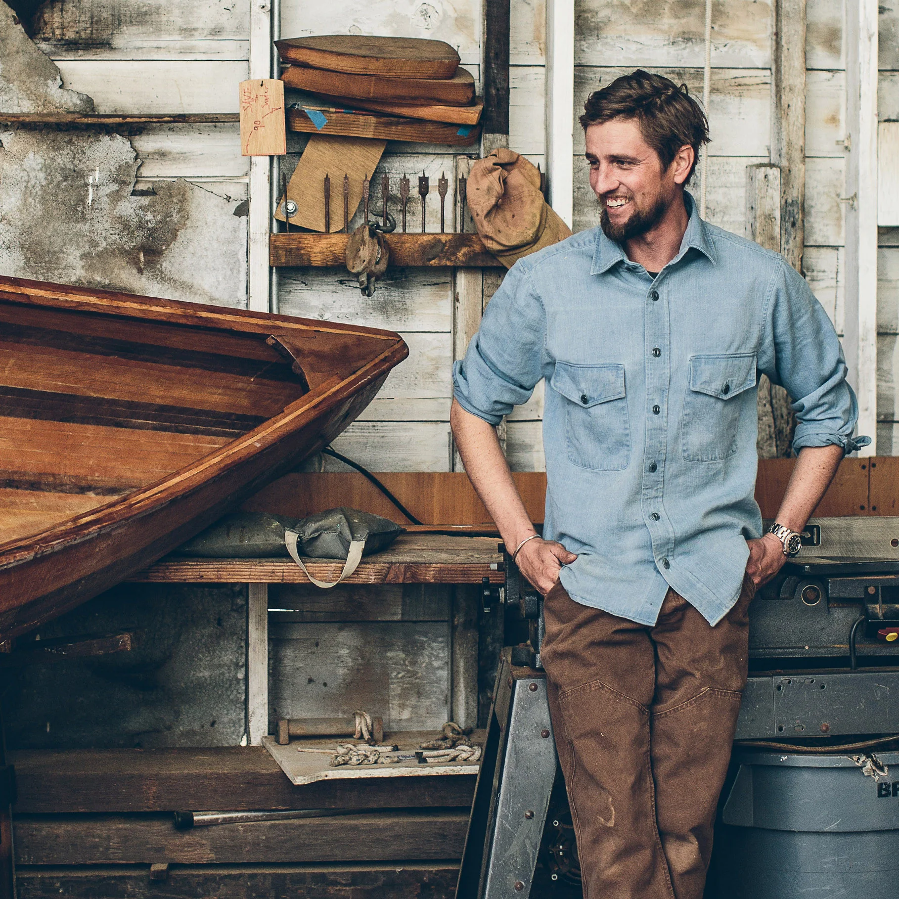 The Maritime Shirt Jacket in Sun Bleached Indigo - Image 2