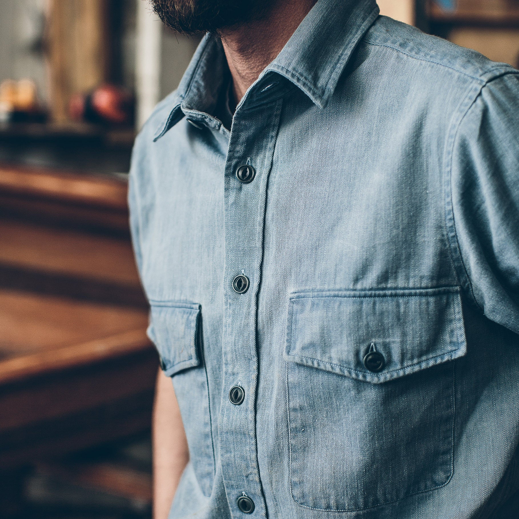 The Maritime Shirt Jacket in Sun Bleached Indigo - Image 3