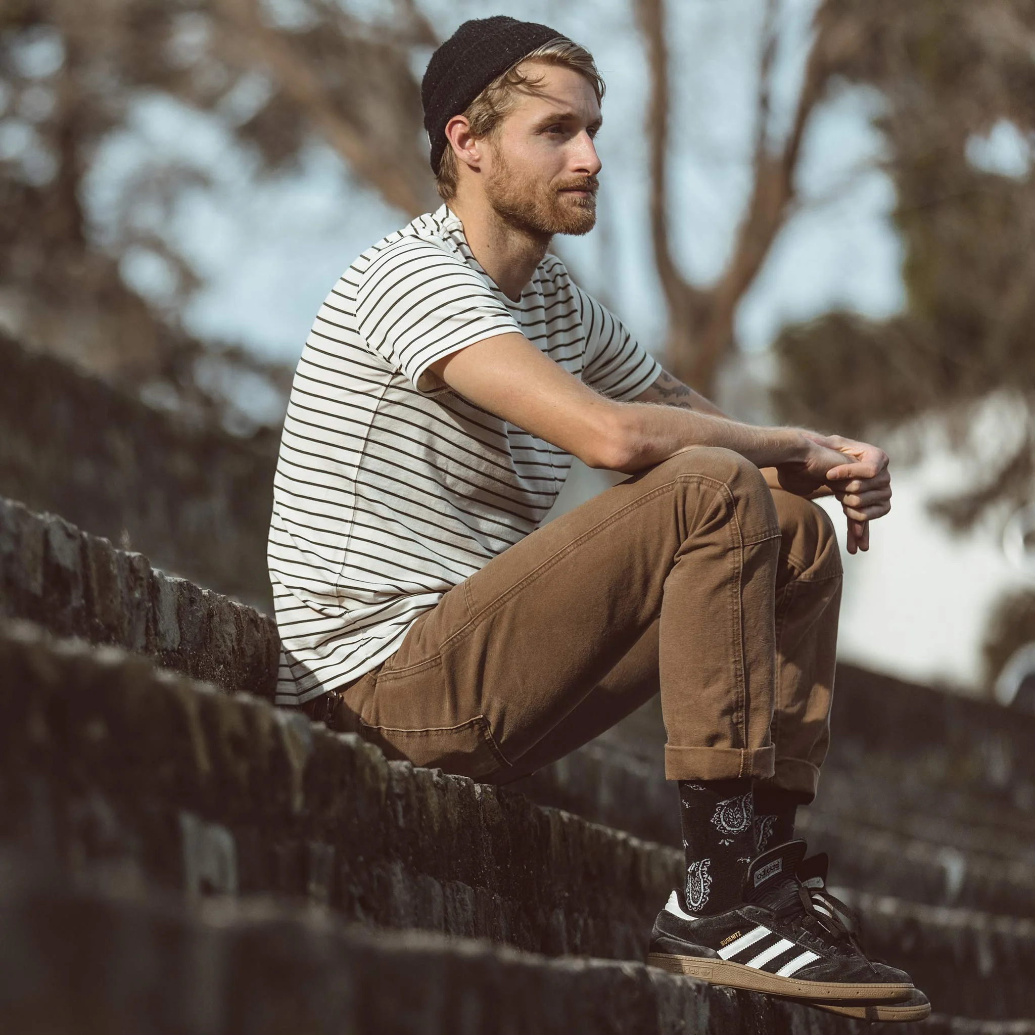The Mercerized Merino Tee in Forest Stripe - Image 3