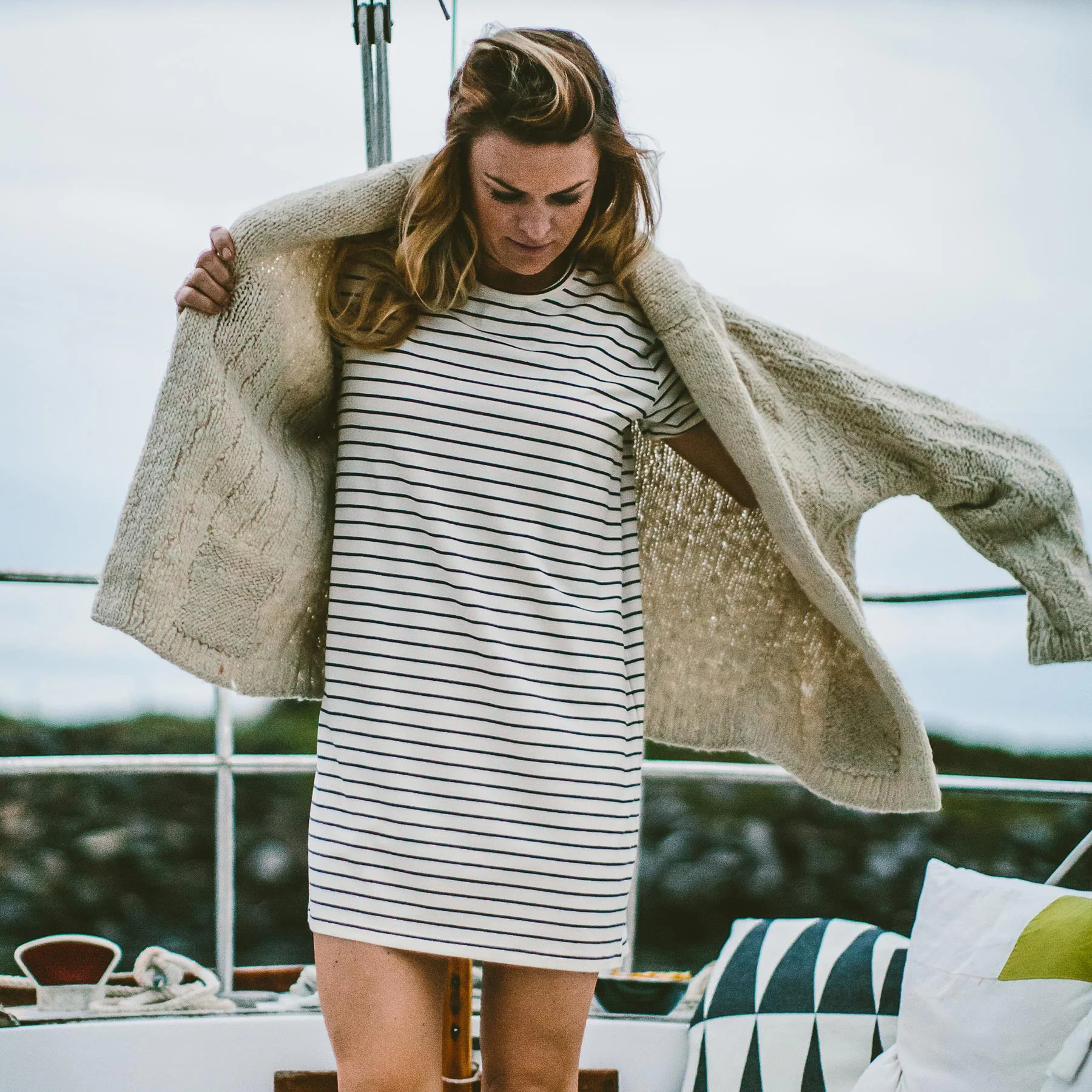 The Sausalito Dress in Navy Stripe Mercerized Merino - Image 2