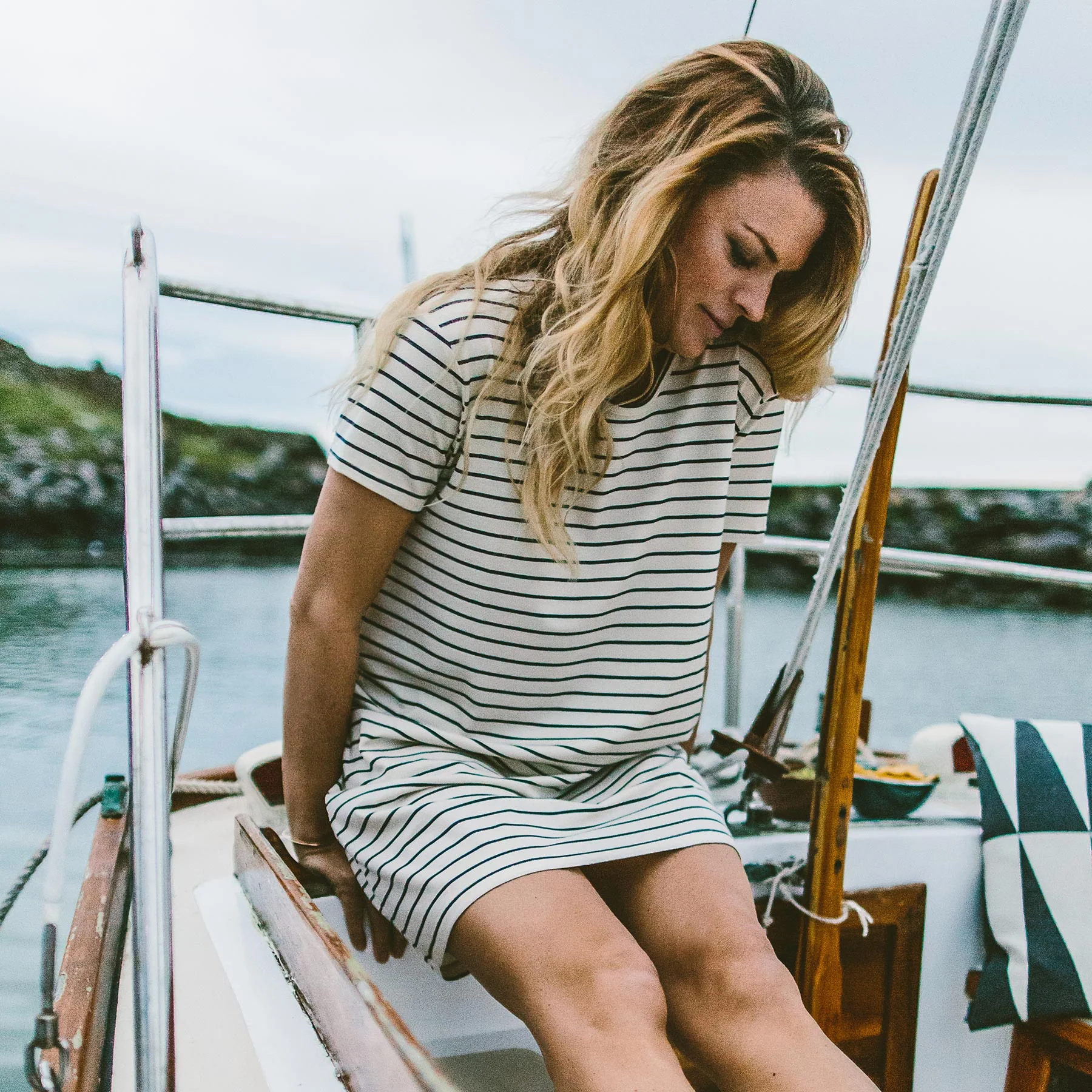 The Sausalito Dress in Navy Stripe Mercerized Merino - Image 4