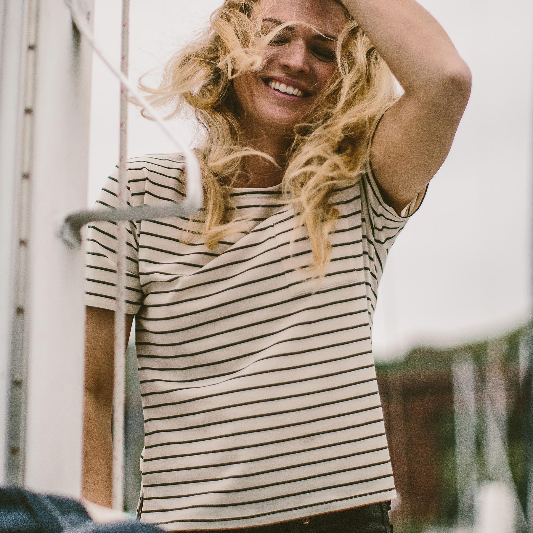 The Sausalito Tee in Forest Stripe Mercerized Merino - Image 2