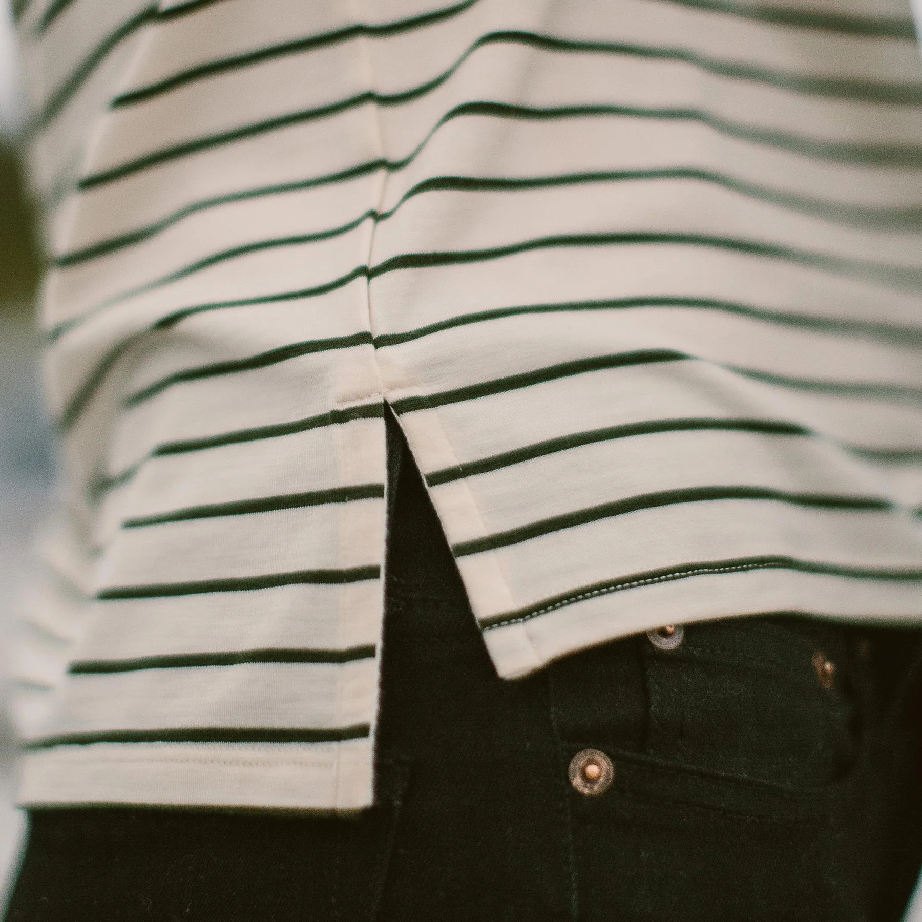 The Sausalito Tee in Forest Stripe Mercerized Merino - Image 5