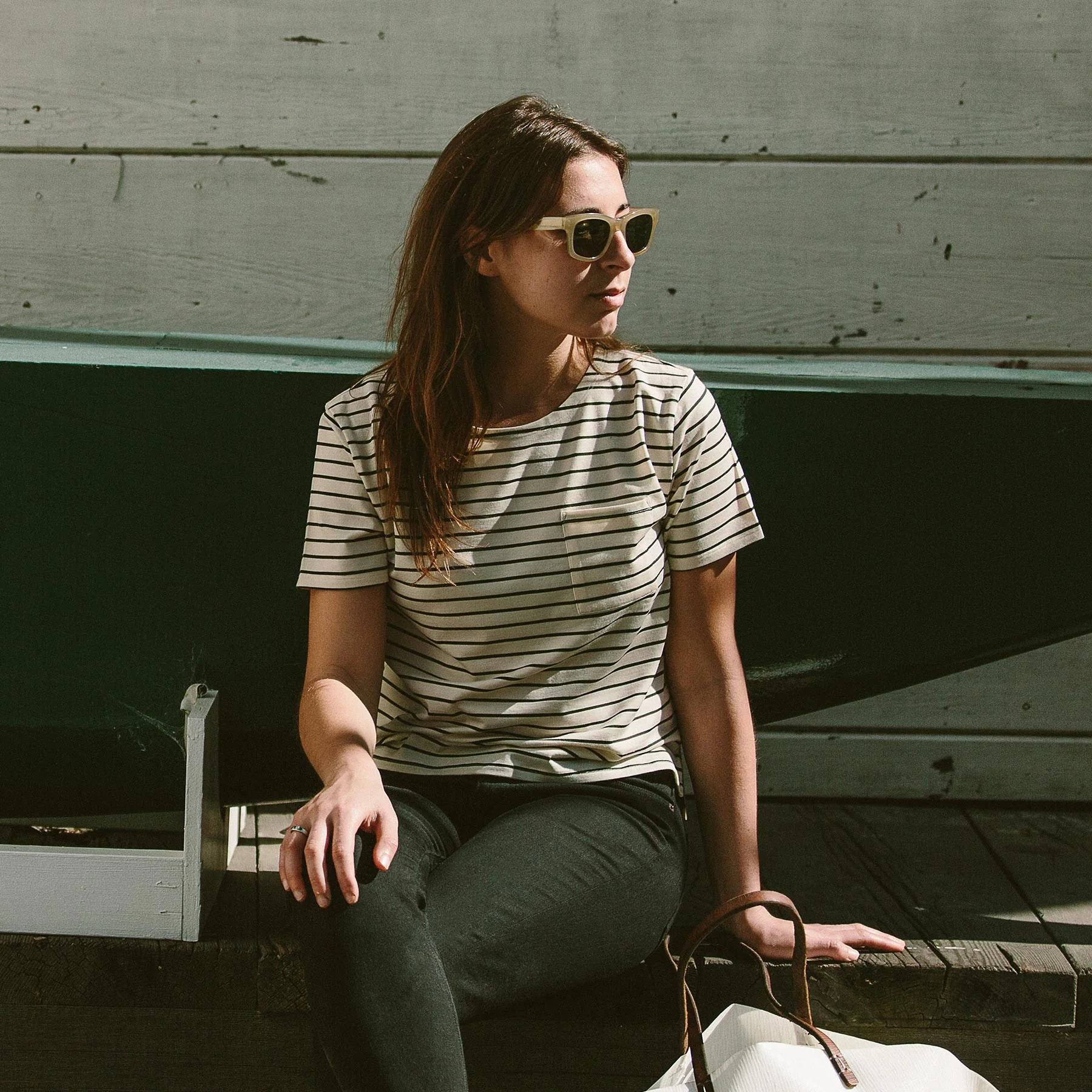 The Sausalito Tee in Navy Stripe Mercerized Merino - Image 2