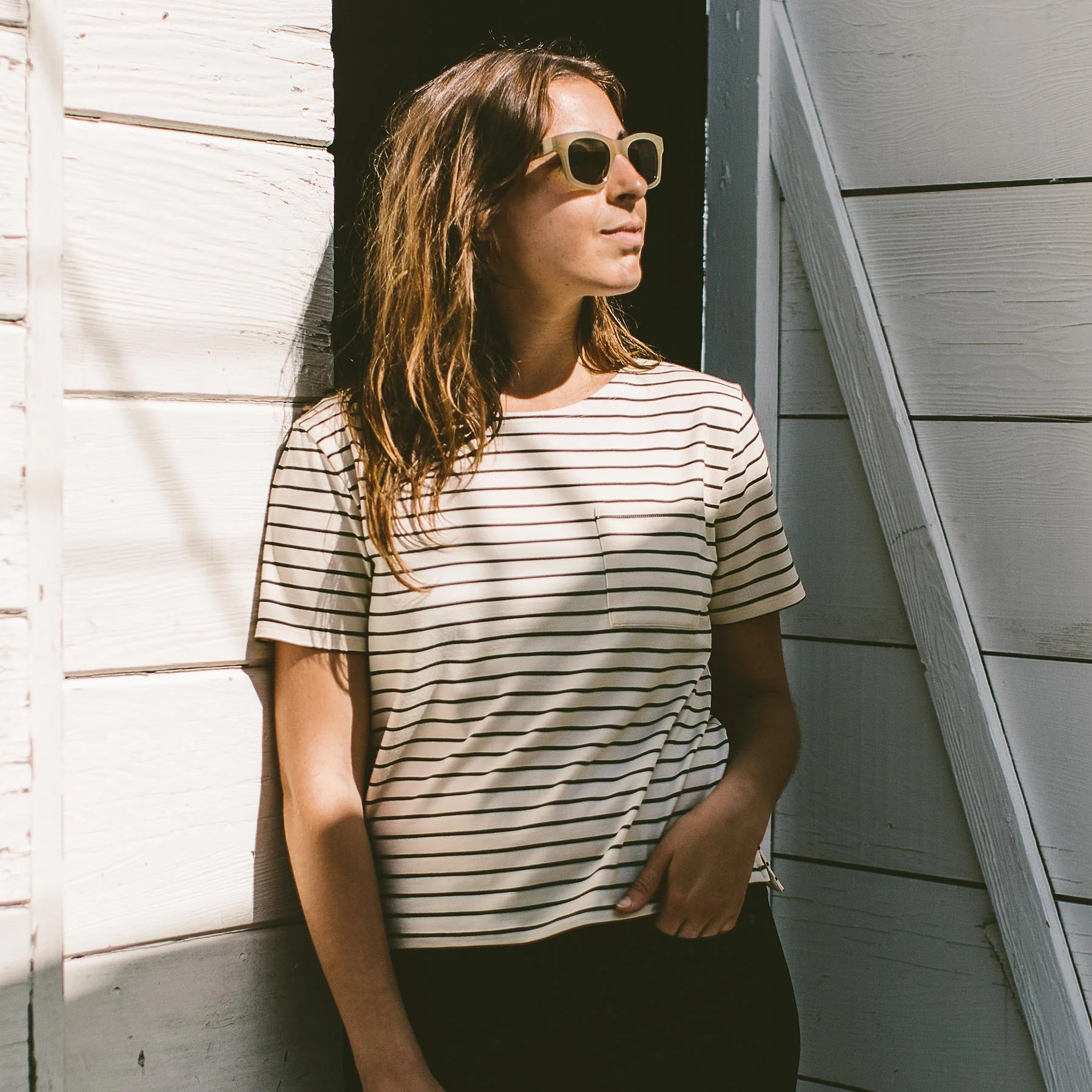 The Sausalito Tee in Navy Stripe Mercerized Merino - Image 4