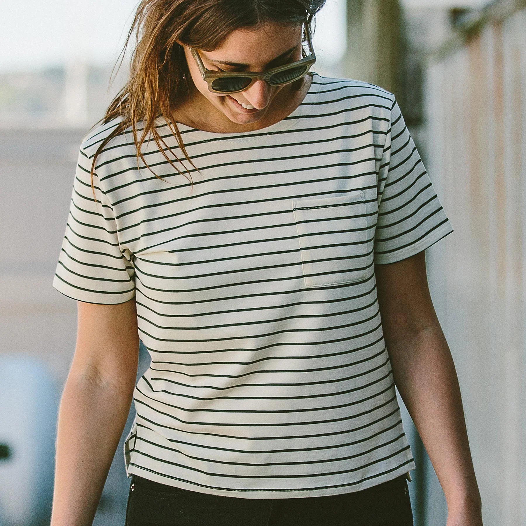 The Sausalito Tee in Navy Stripe Mercerized Merino - Image 6