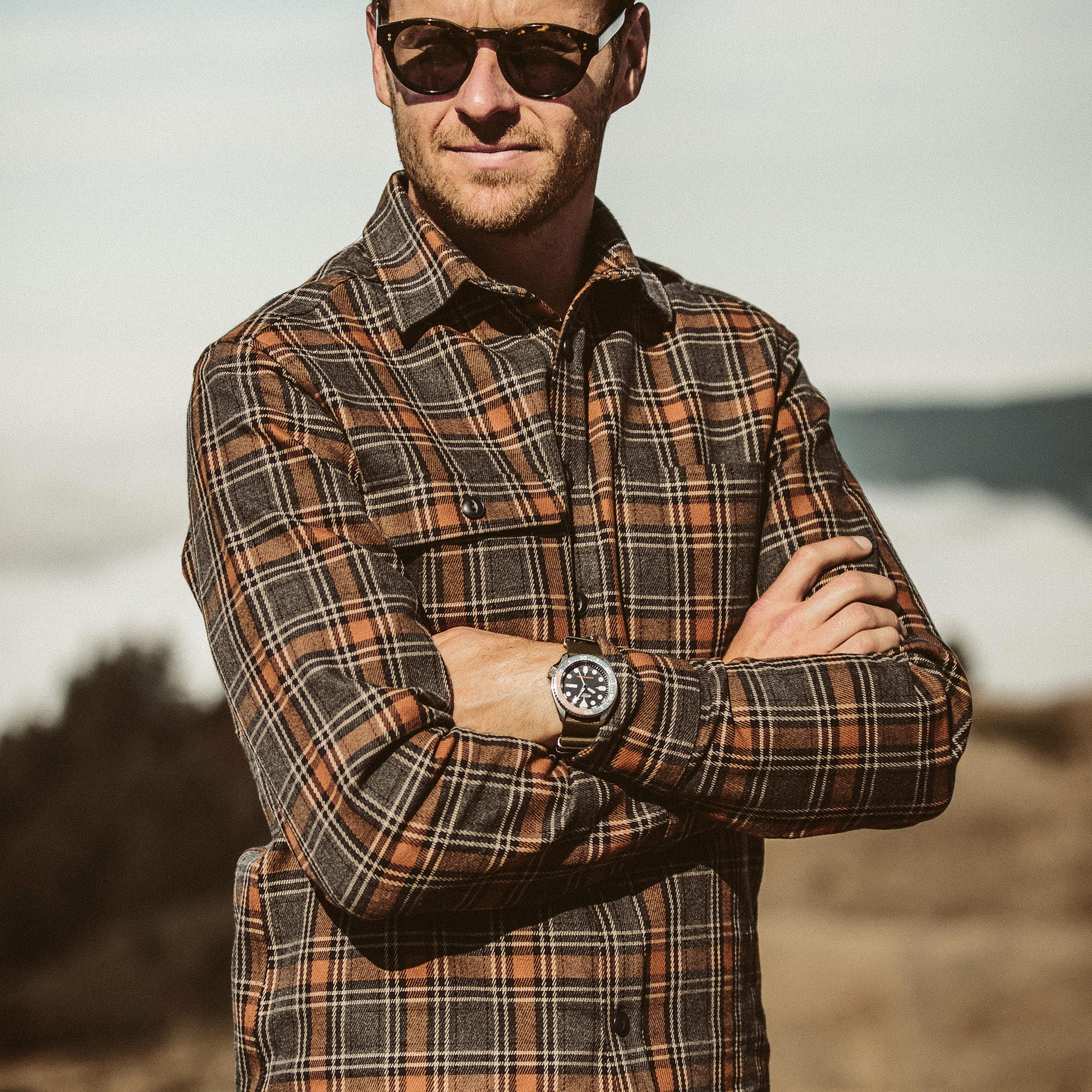The Moto Utility Shirt in Charcoal & Rust Plaid - Image 3