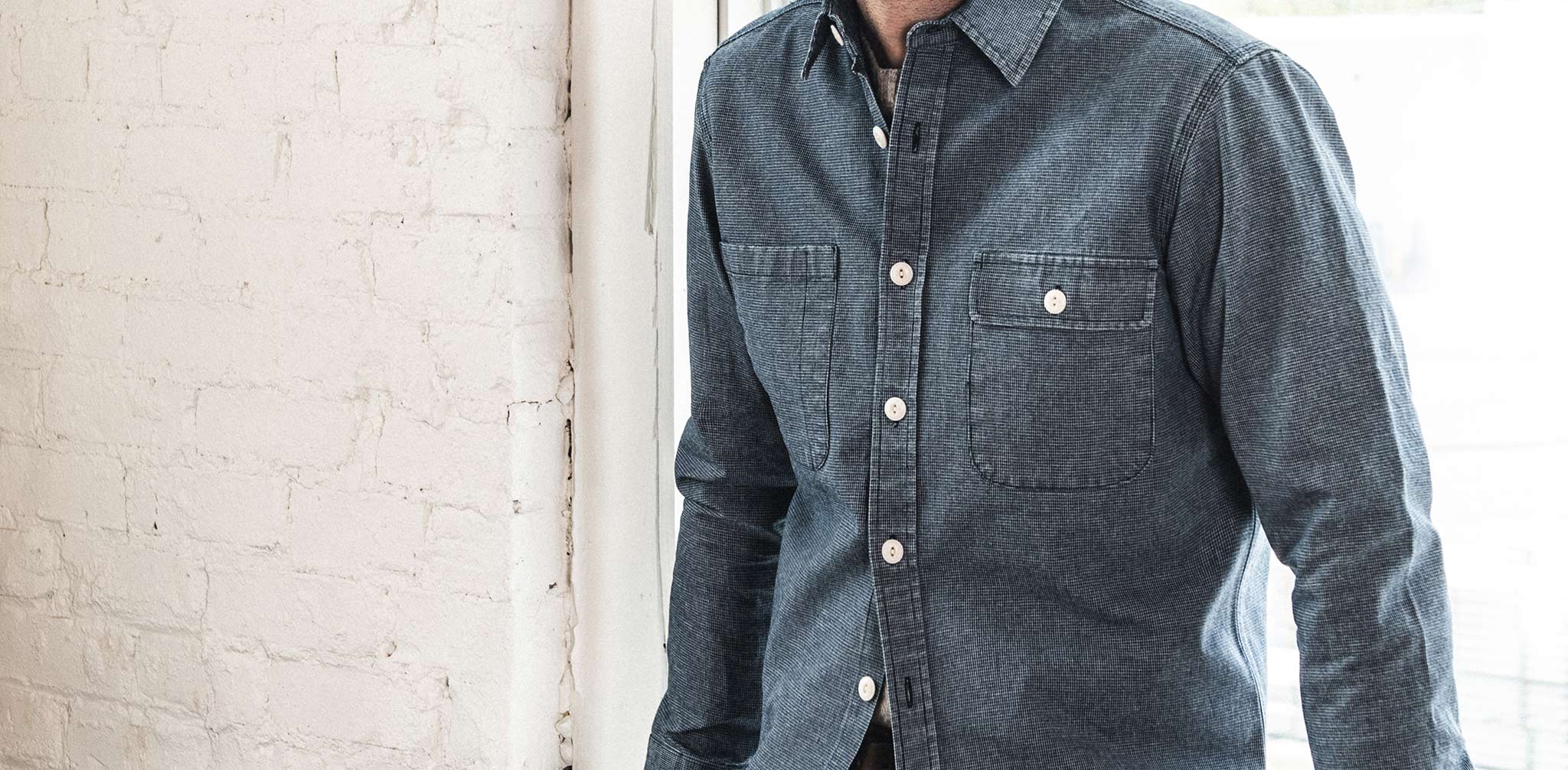 The Moto Utility Shirt in Indigo Pindot - Image 10