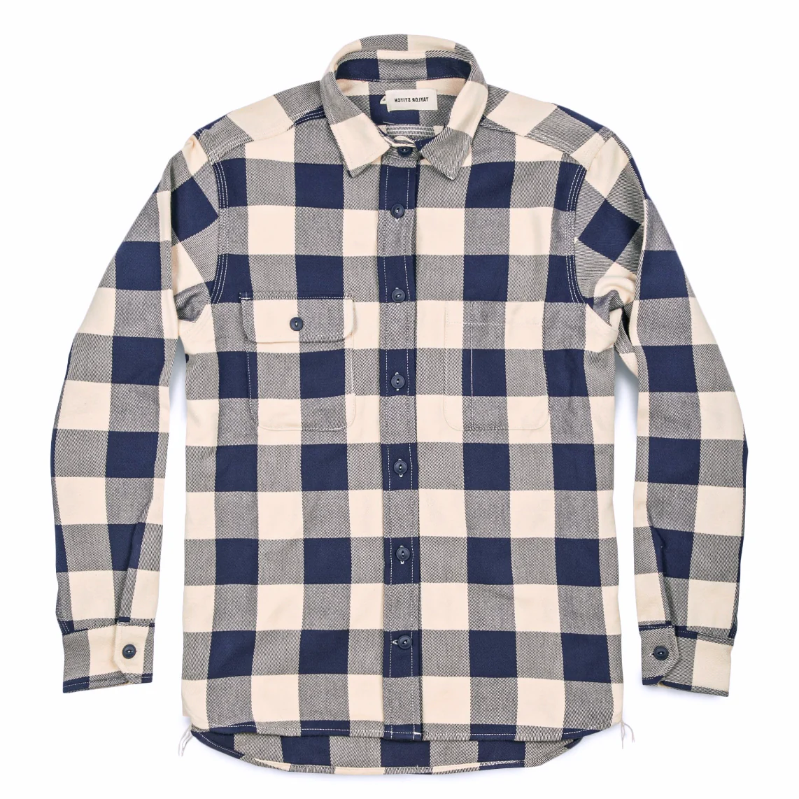 The Moto Utility Shirt in Natural & Navy Buffalo Plaid - Image 9