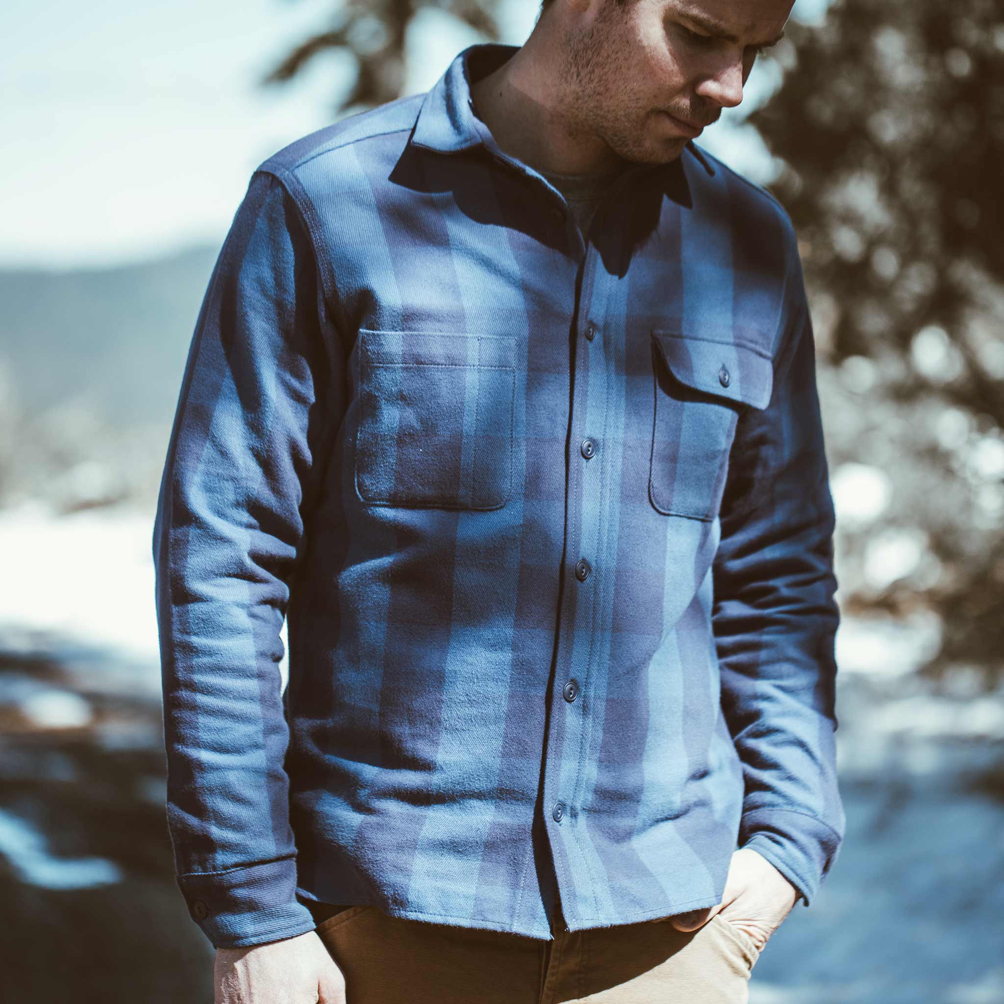 The Moto Utility Shirt in Royal & Navy Buffalo Plaid - Image 7