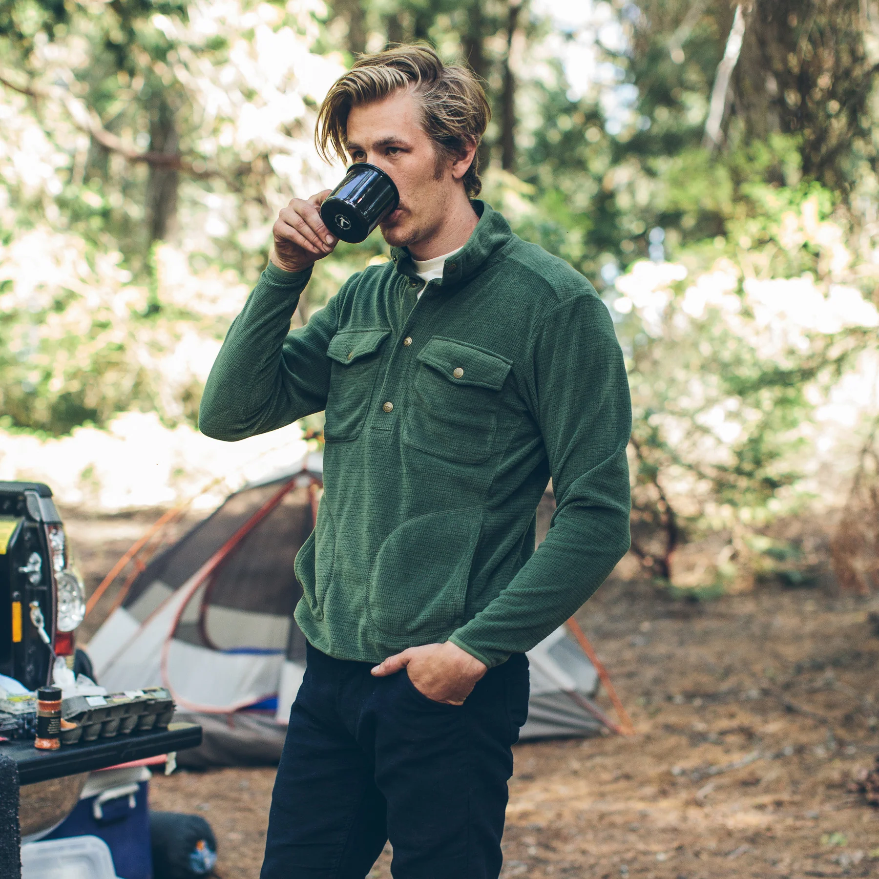 The Pack Pullover in Olive Polartec Fleece - Image 2