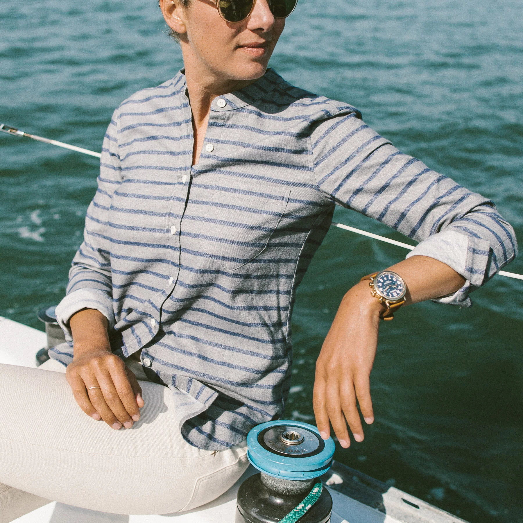 The Piper Shirt in Ash & Navy Stripe Flannel - Image 4