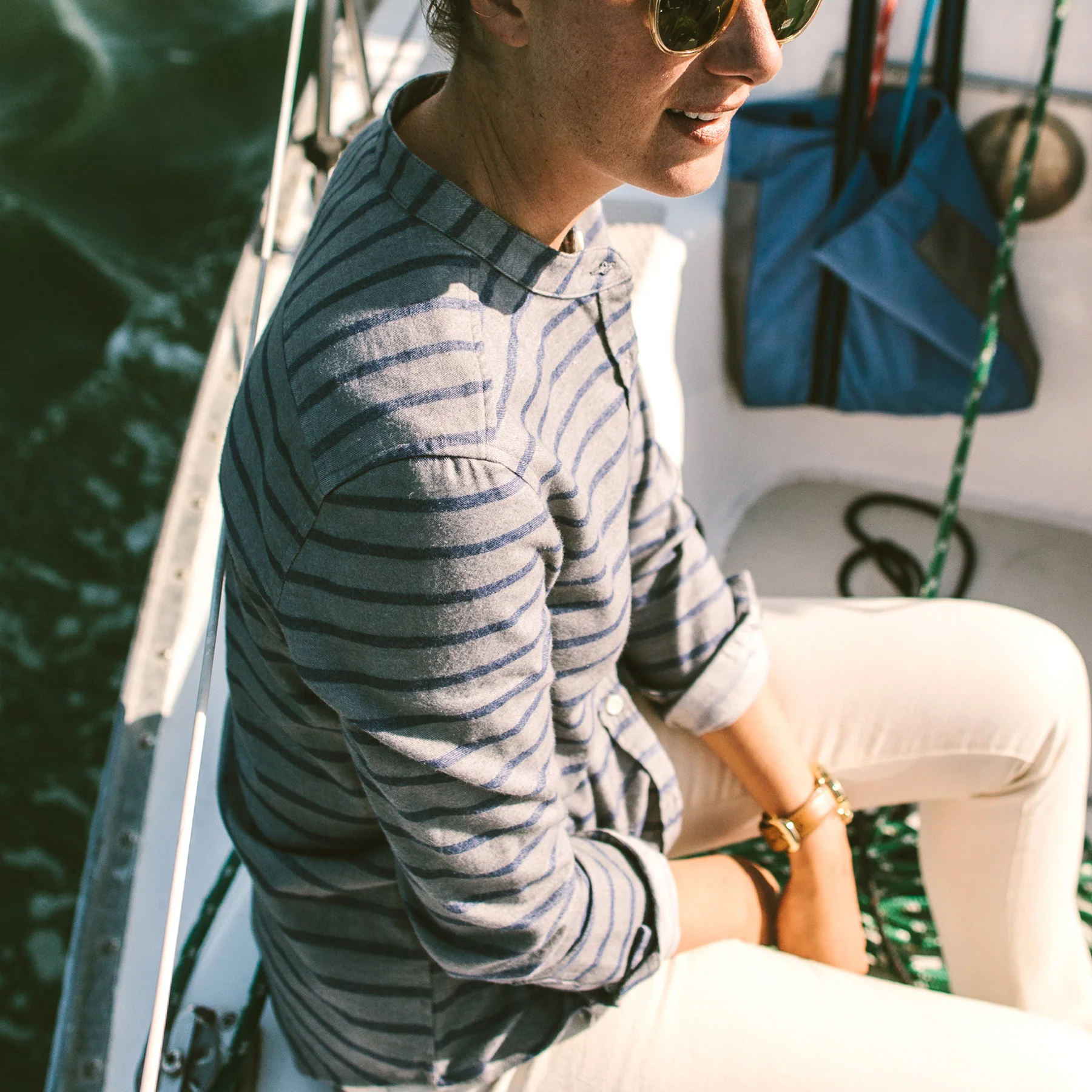 The Piper Shirt in Ash & Navy Stripe Flannel - Image 5