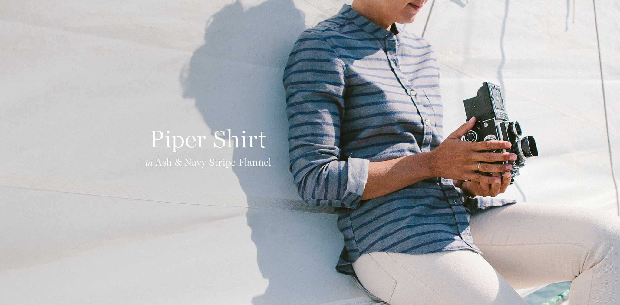 The Piper Shirt in Ash & Navy Stripe Flannel - Image 7