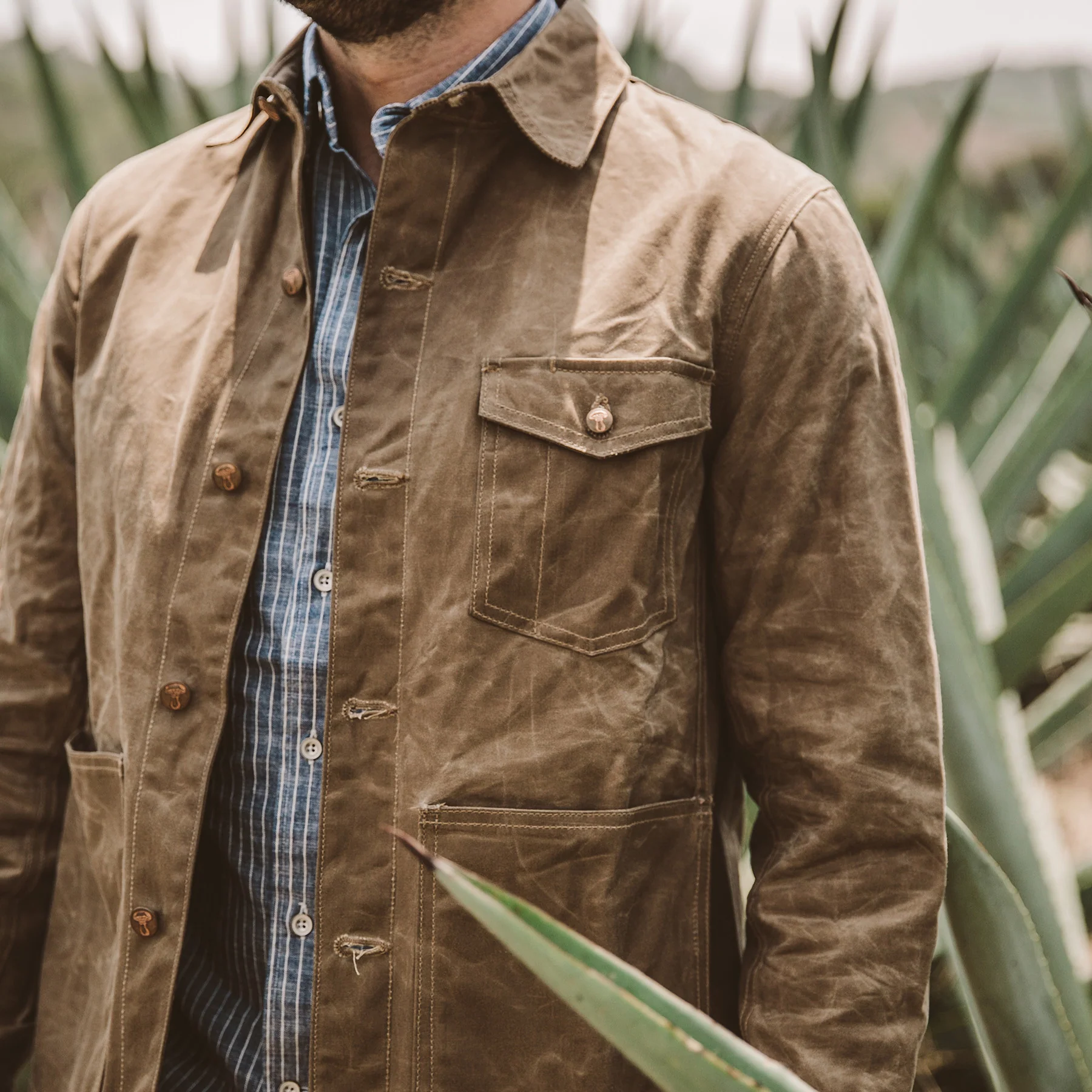 The Project Jacket in Field Tan Beeswaxed Canvas - Image 4