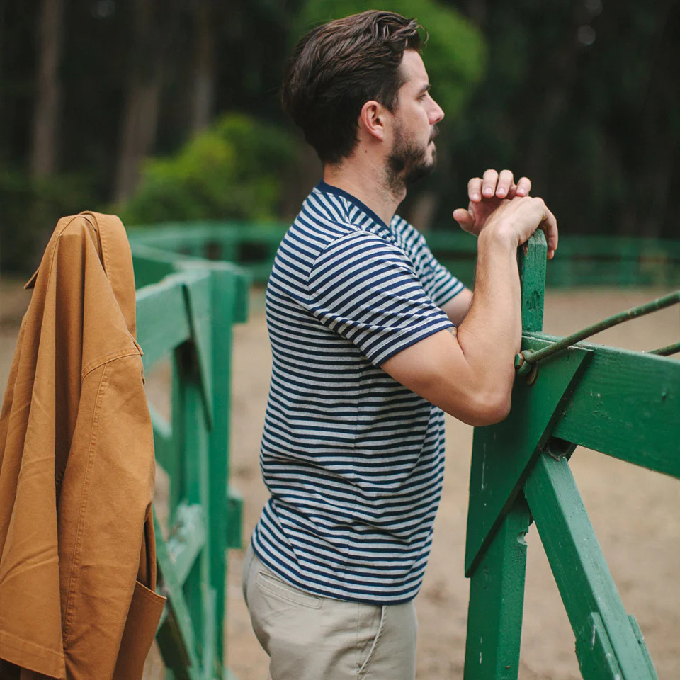 The Sequoia Stripe Tee in Navy & Grey - Image 4
