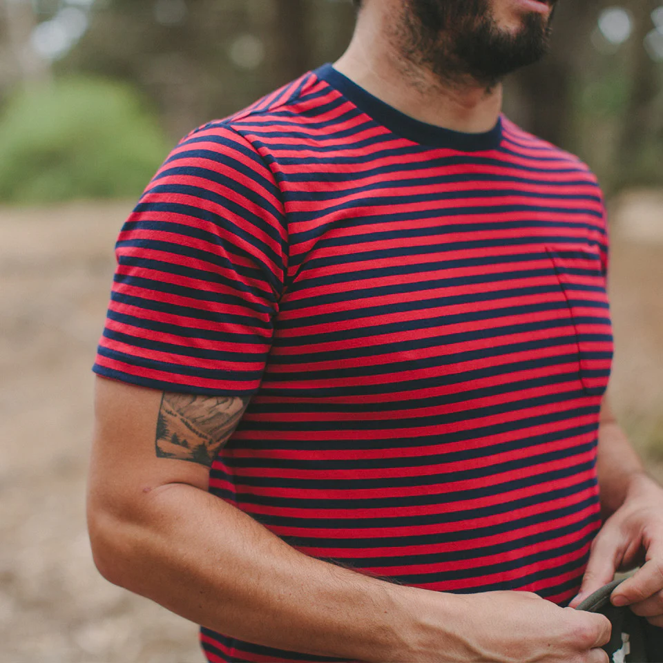 The Sequoia Stripe Tee in Navy & Red - Image 4