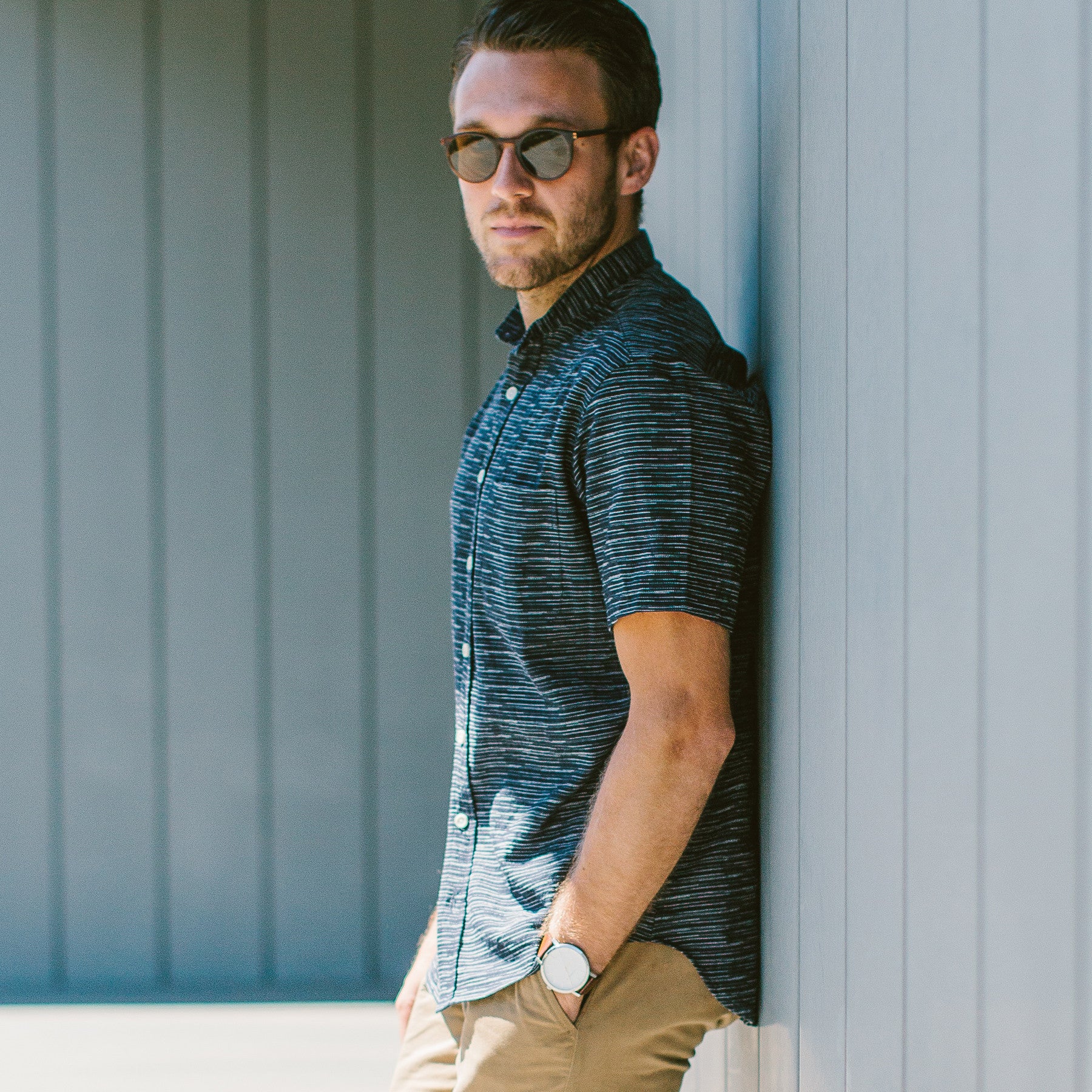 The Short Sleeve Bandit in Navy Slub Stripe - Image 2