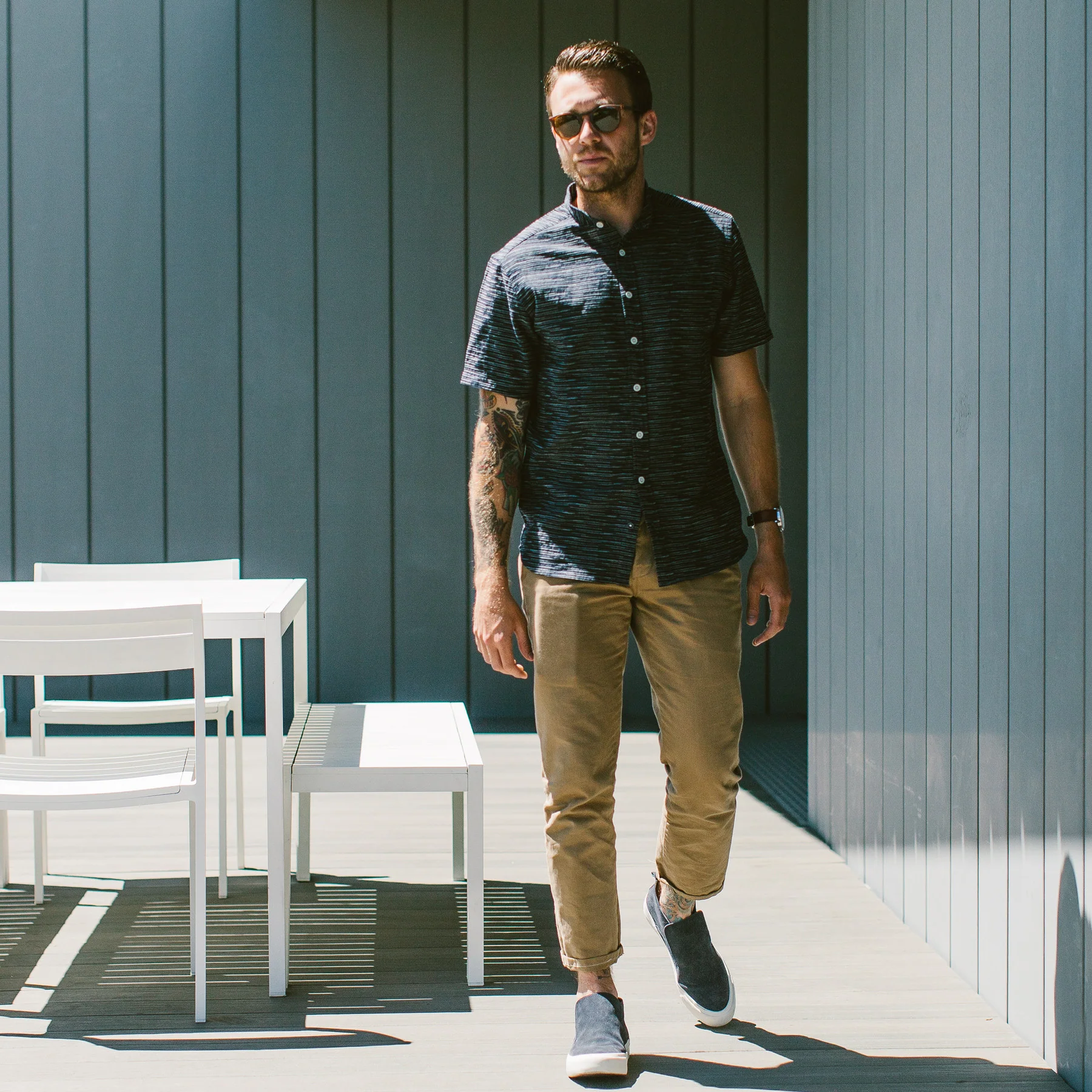 The Short Sleeve Bandit in Navy Slub Stripe - Image 3