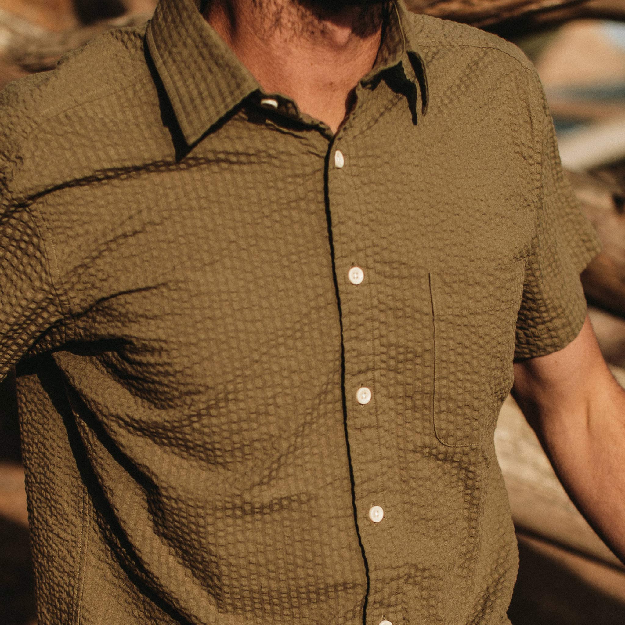 The Short Sleeve California in Army Seersucker - Image 5