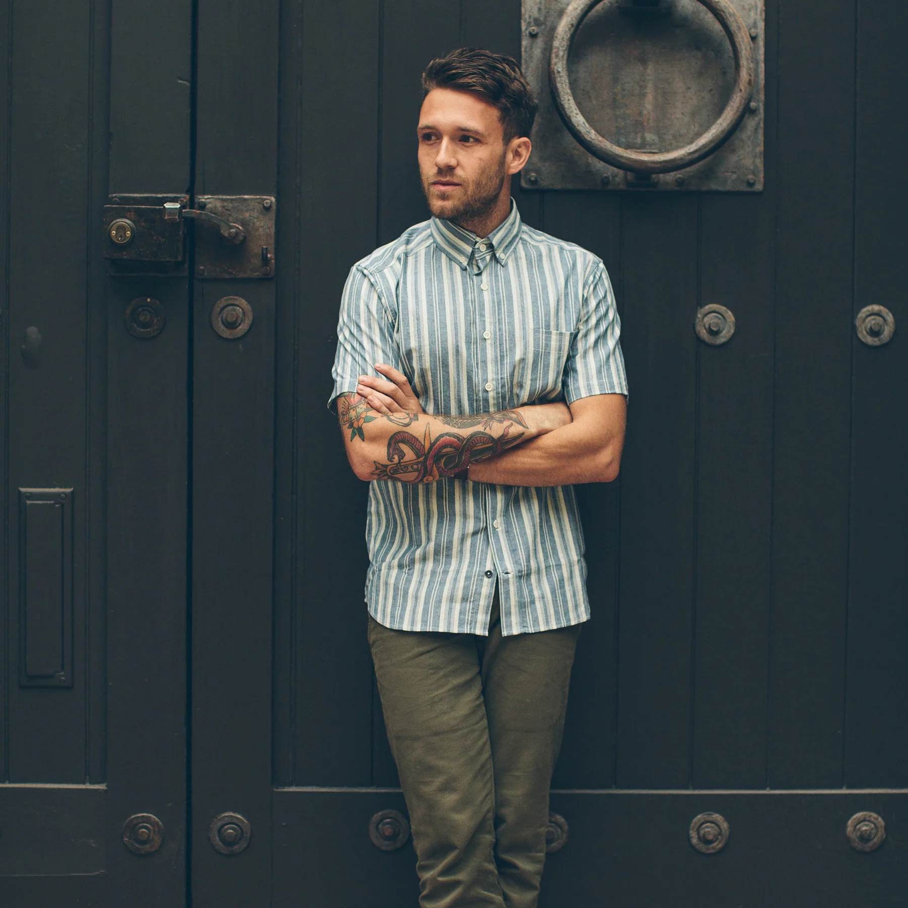 The Short Sleeve California in Blue Striped Chambray - Image 3