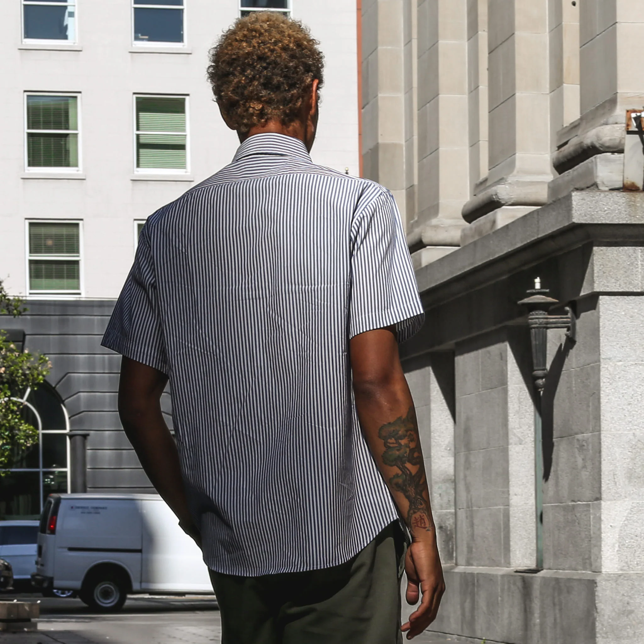 The Short Sleeve California in Navy Stripe Poplin - Image 4