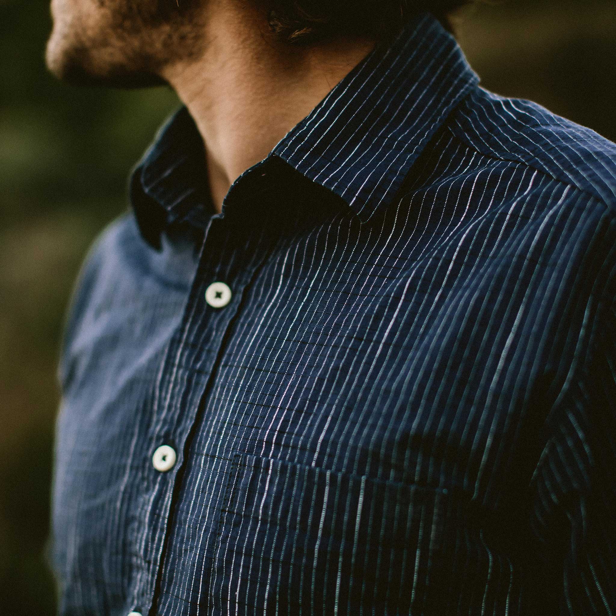 The Short Sleeve California in Navy Slub Stripe - Image 5