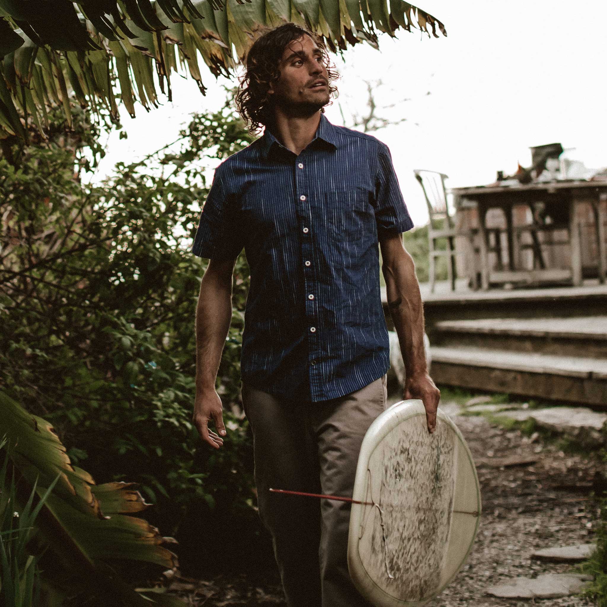 The Short Sleeve California in Navy Slub Stripe - Image 6