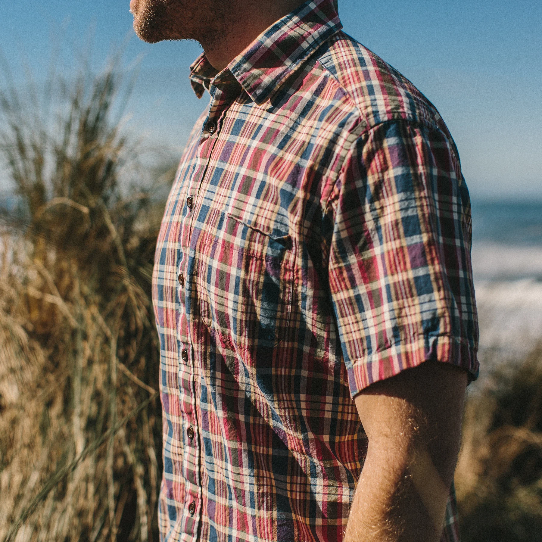 The Short Sleeve California in Red Madras - Image 4