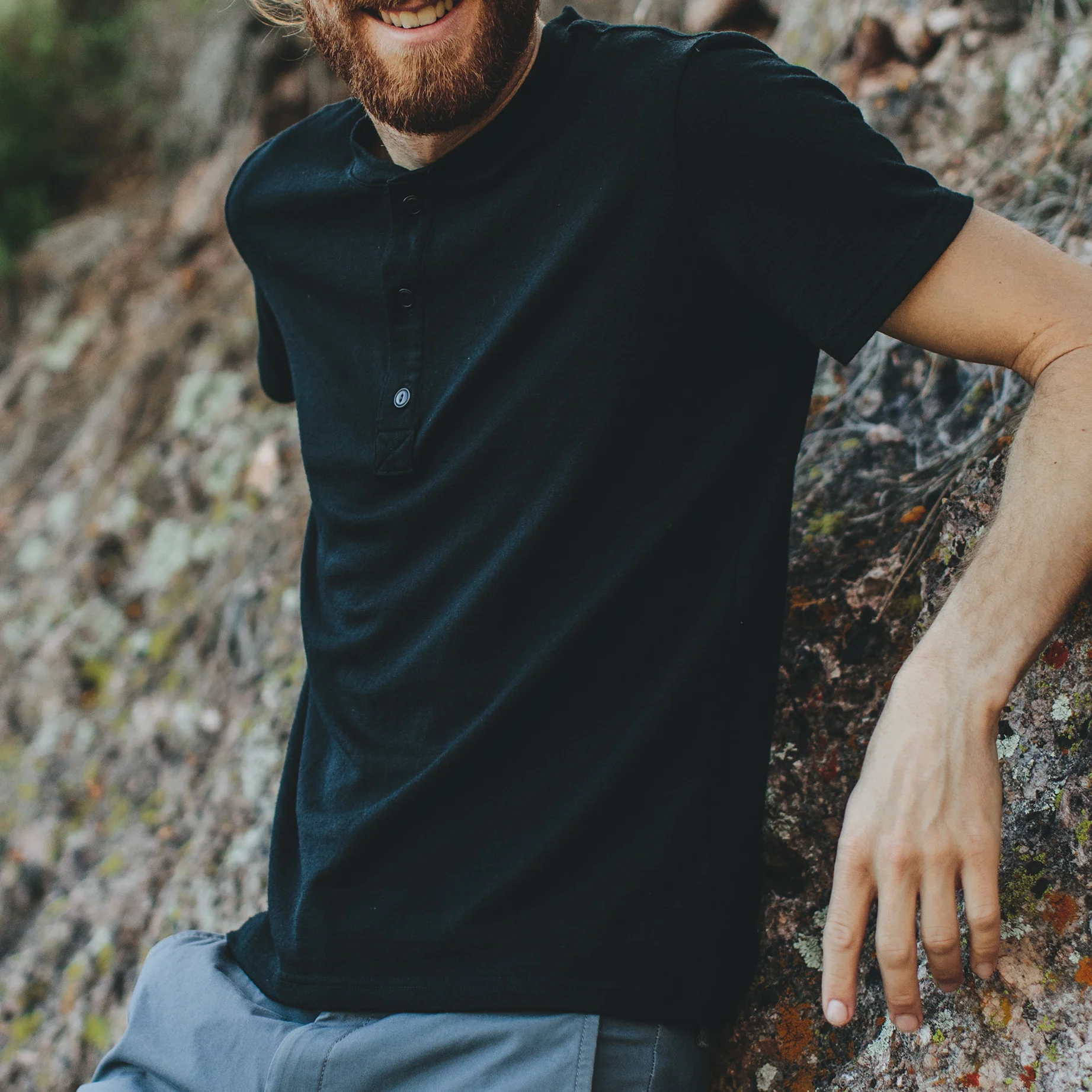 The Short Sleeve Henley in Black Merino - Image 3