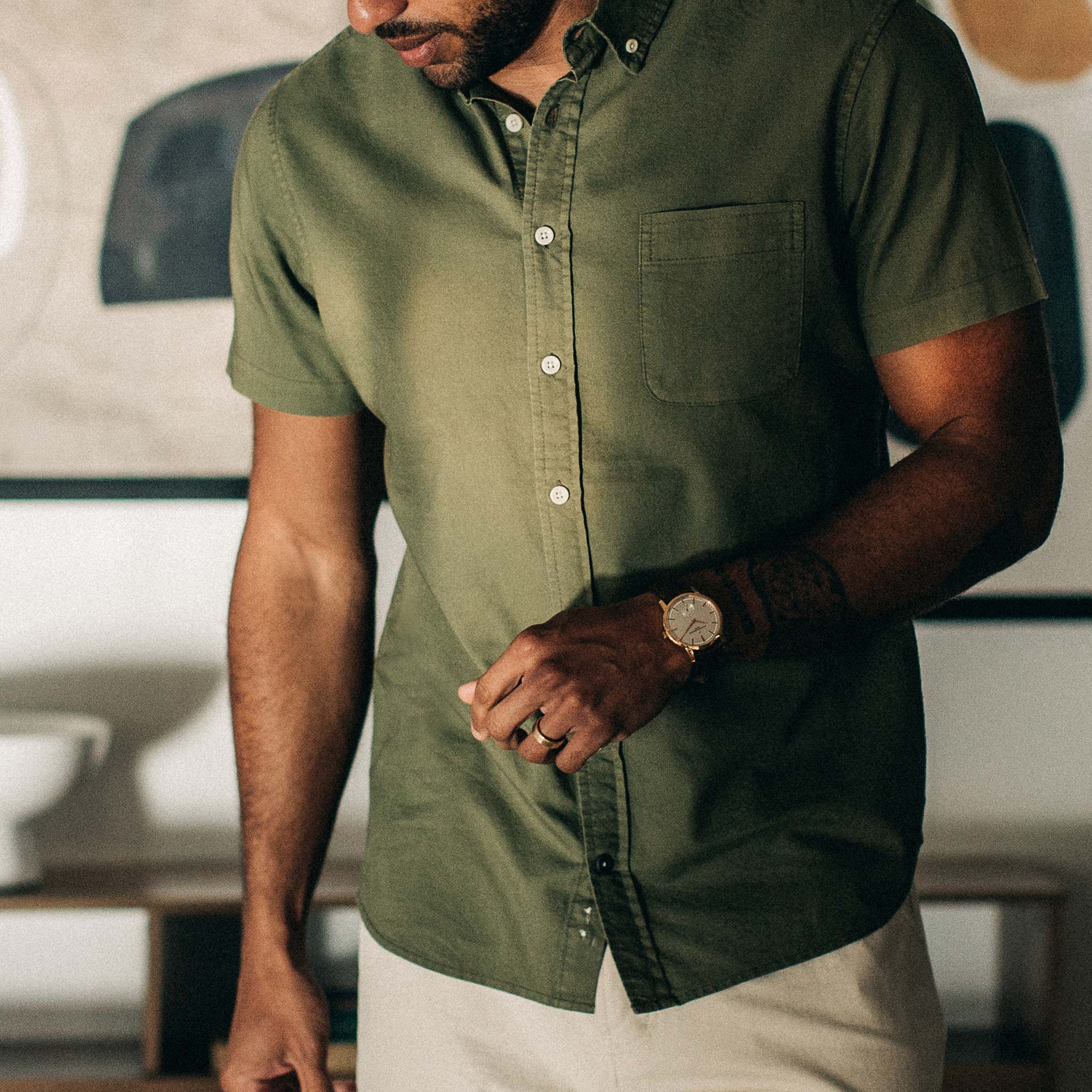 The Short Sleeve Jack in Cactus Oxford - Image 5