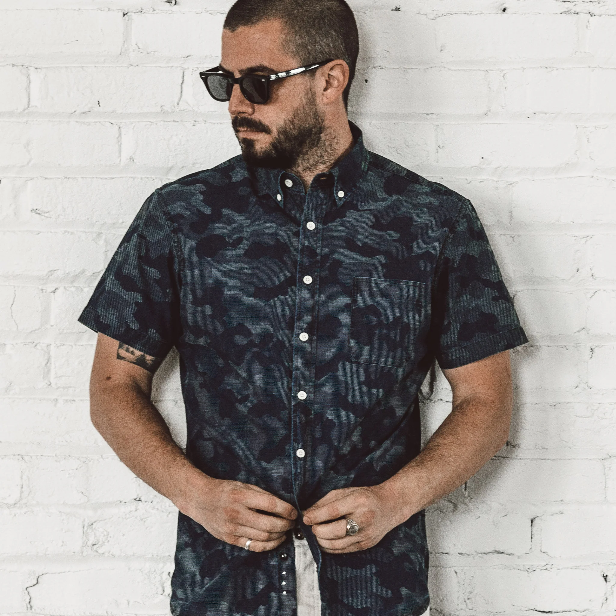 The Short Sleeve Jack in Indigo Jacquard Camo - Image 2