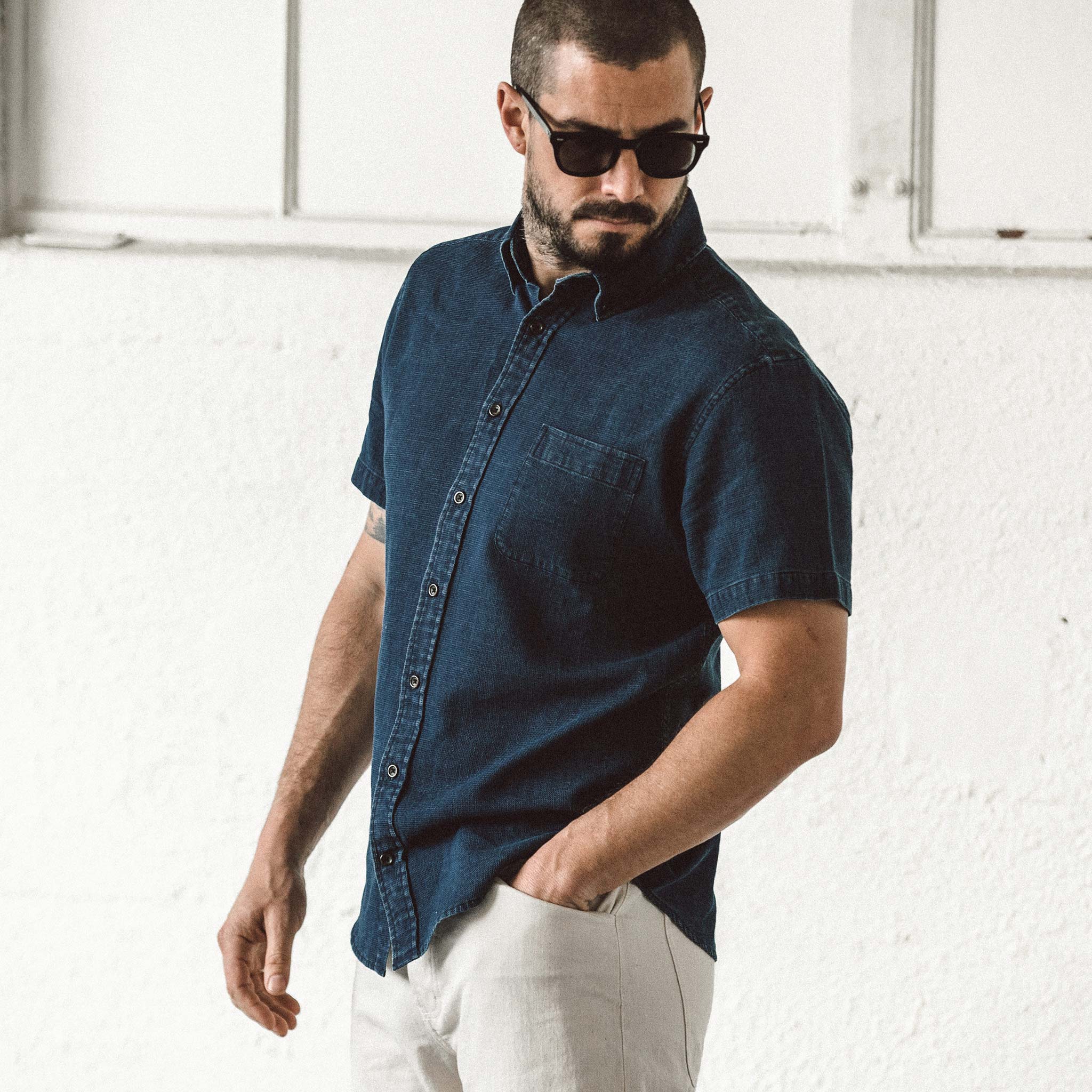 The Short Sleeve Jack in Mini Indigo Waffle - Image 2