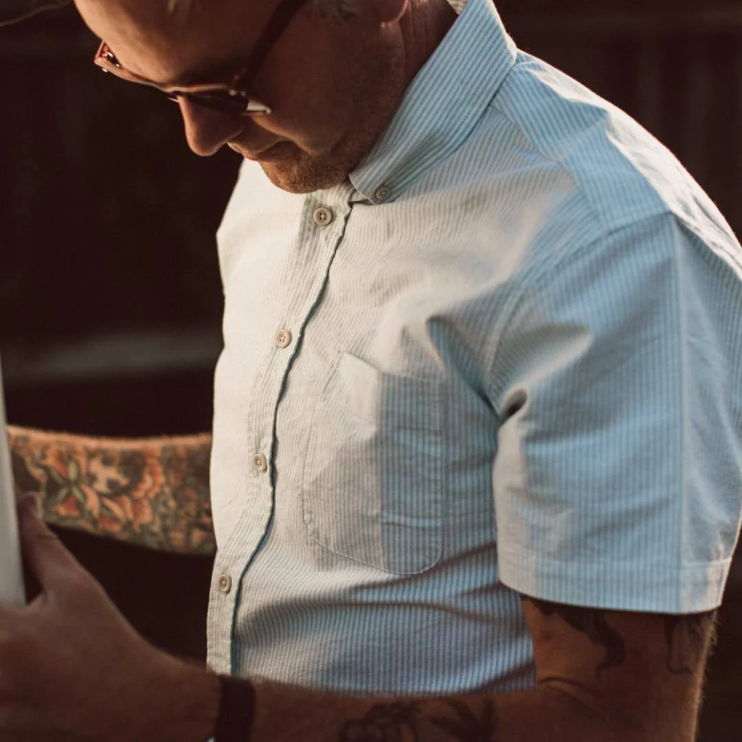 The Short Sleeve Jack in Teal University Stripe - Image 2