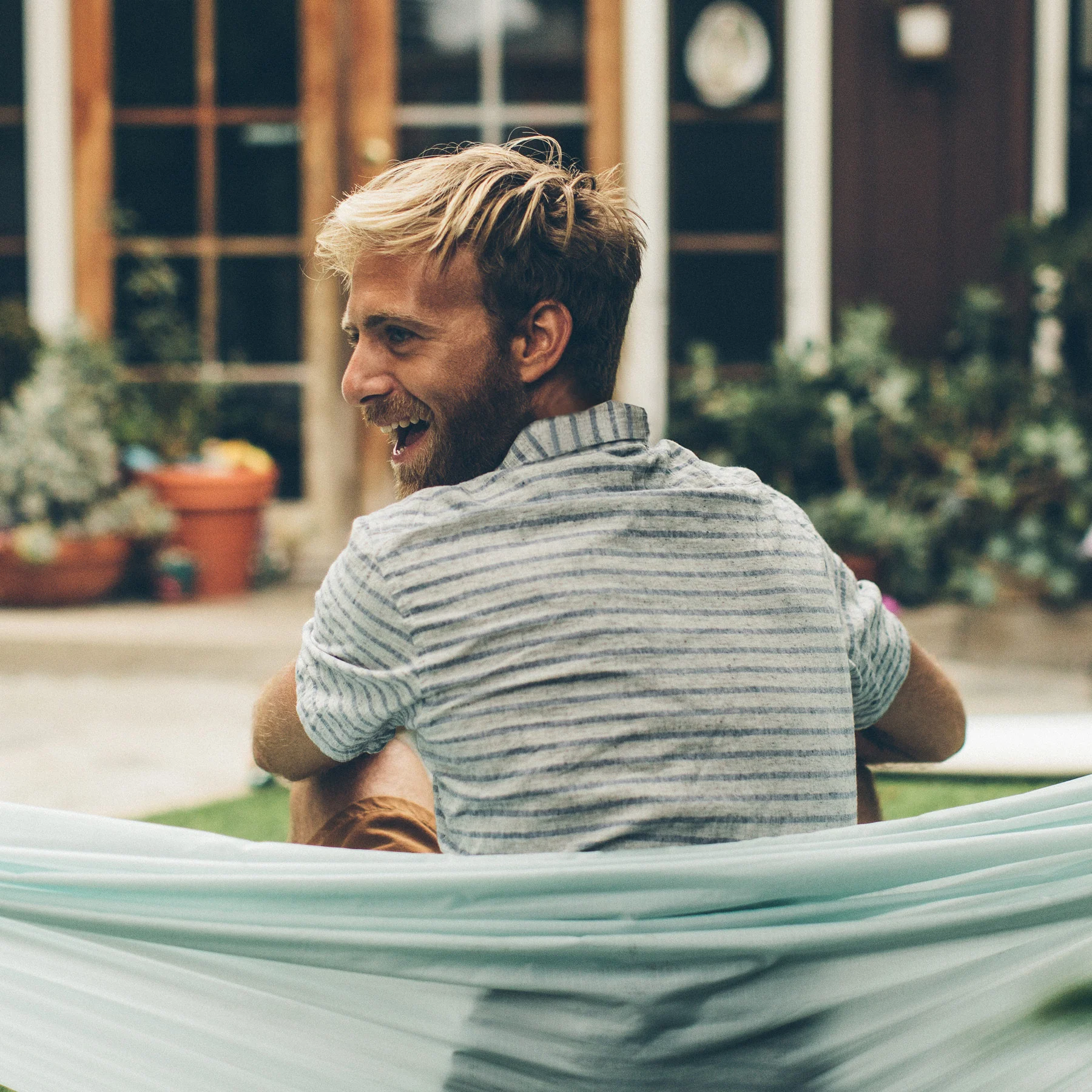 The Short Sleeve Jack in Grey & Navy Stripe - Image 3