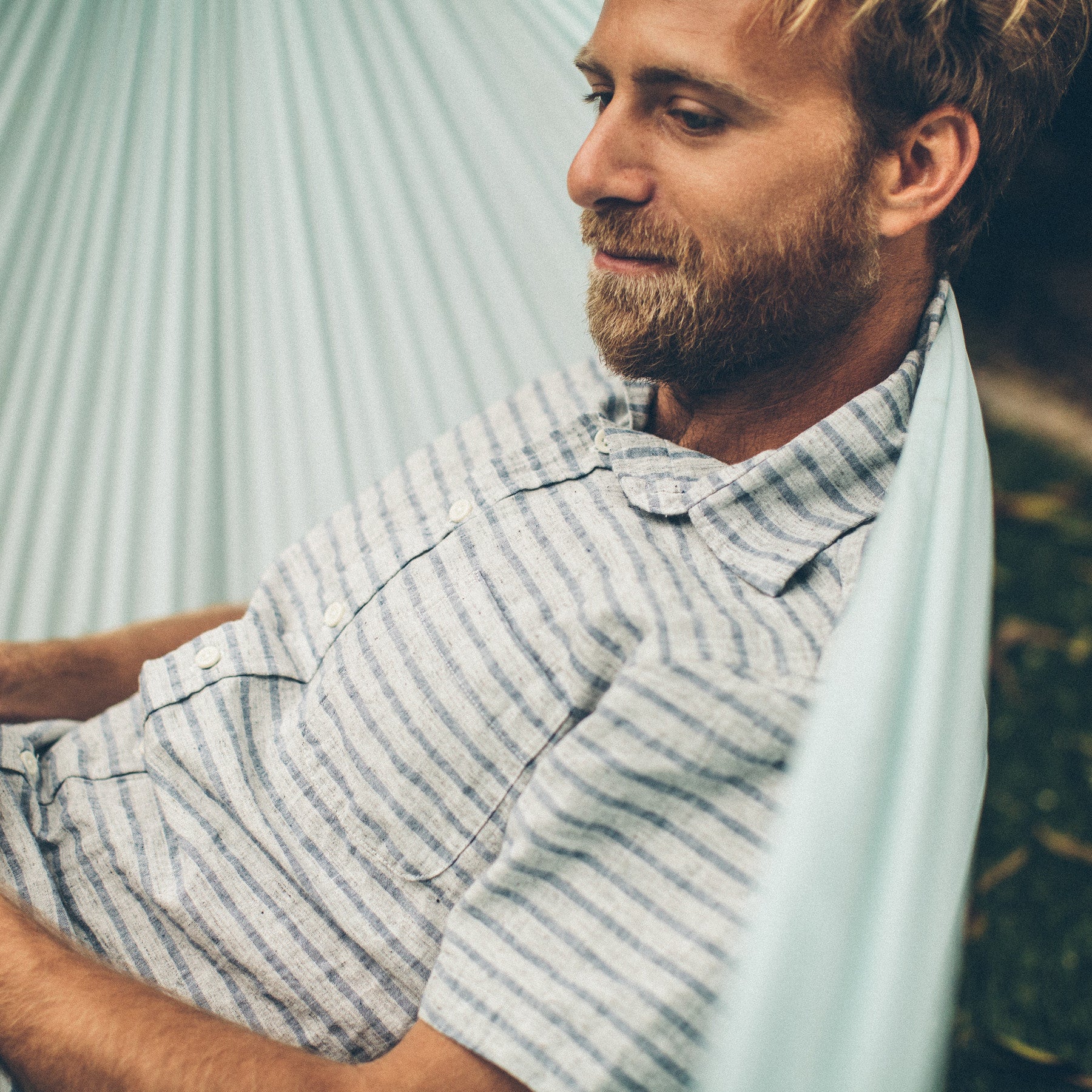 The Short Sleeve Jack in Grey & Navy Stripe - Image 4