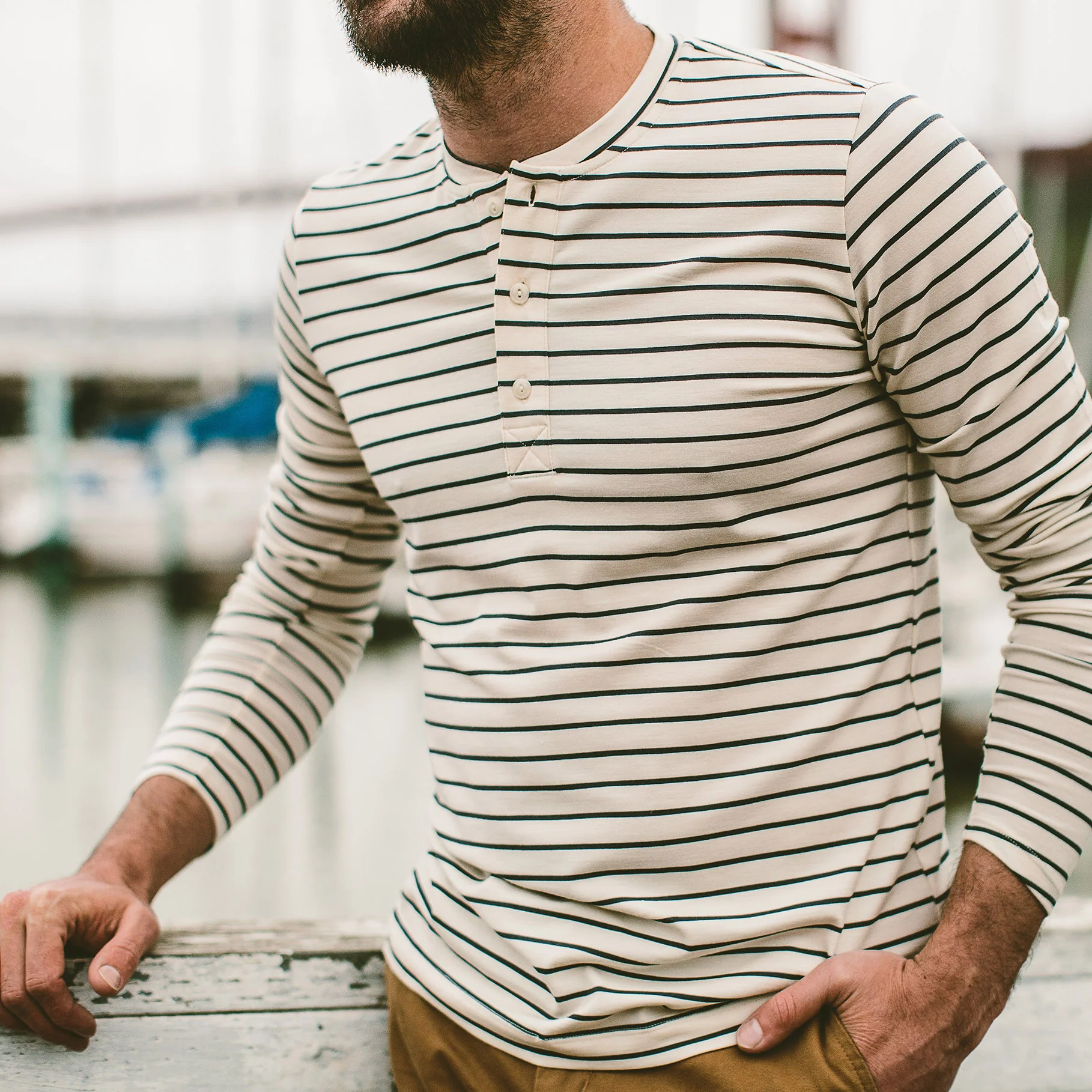 The Mercerized Merino Henley in Navy Stripe - Image 3