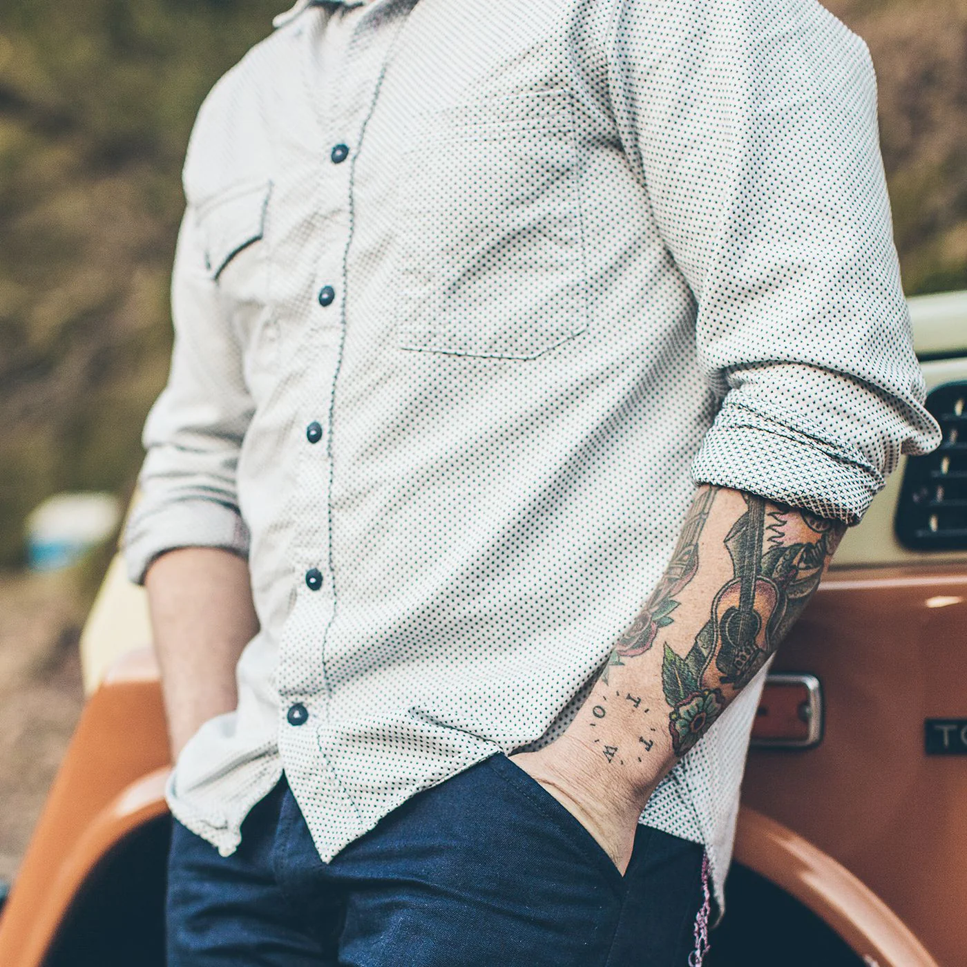 The Utility Shirt in Natural Cross Jacquard - Image 6