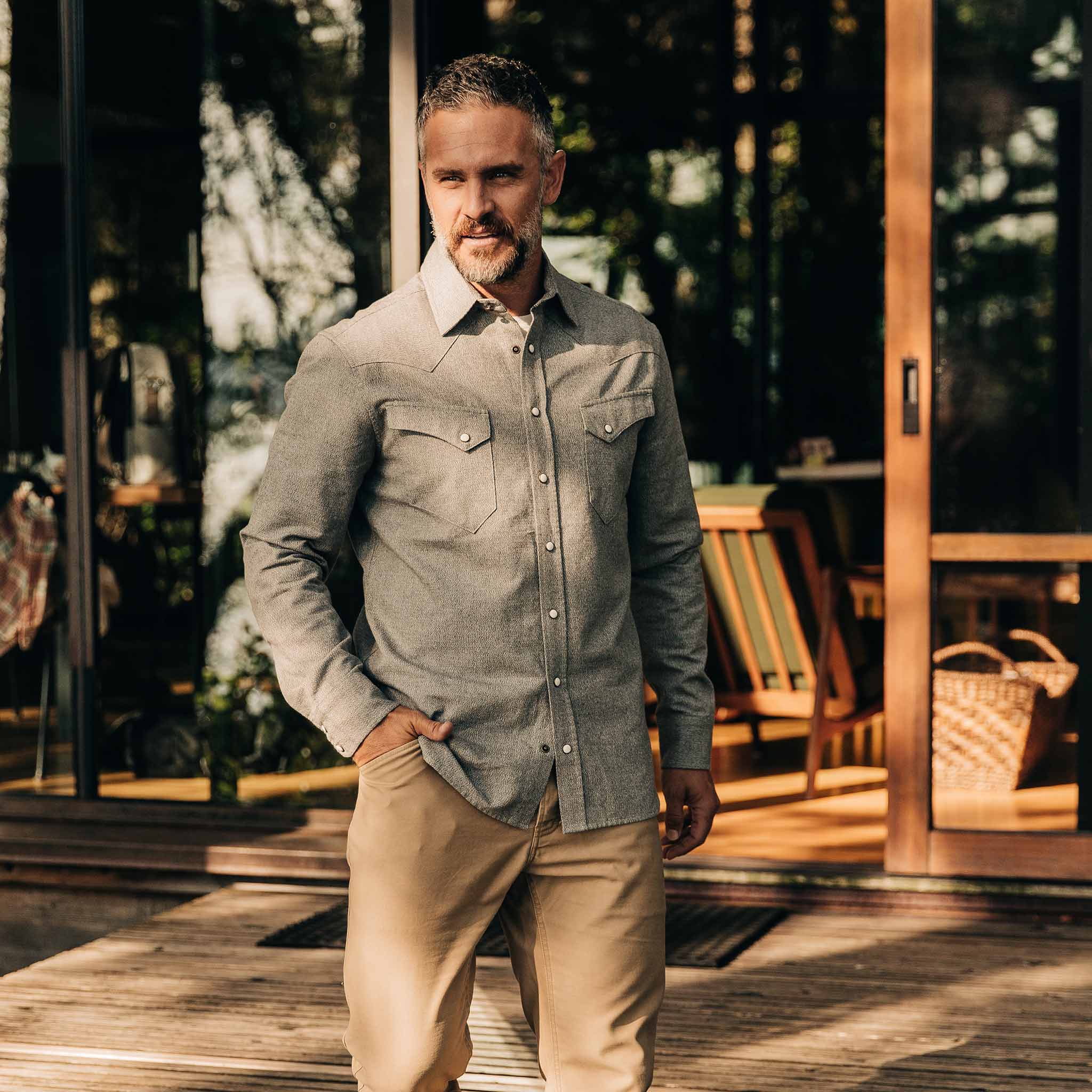 The Western Shirt in Olive Melange - Image 2