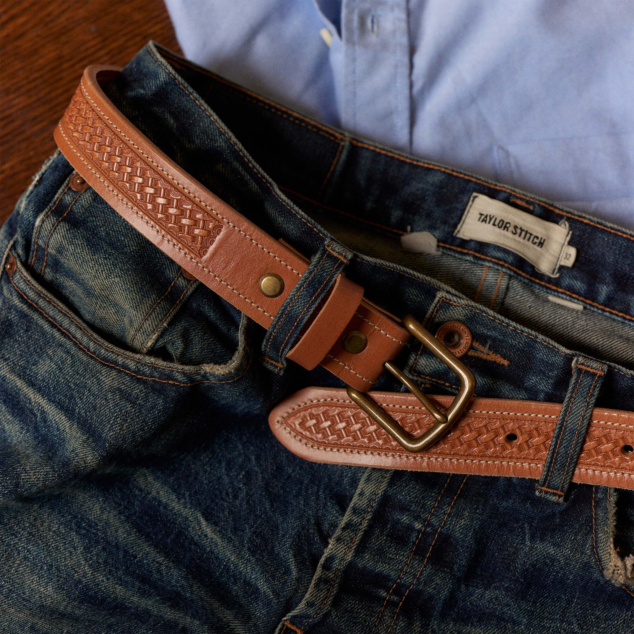 The Tooled Belt in Saddle Tan - Image 2