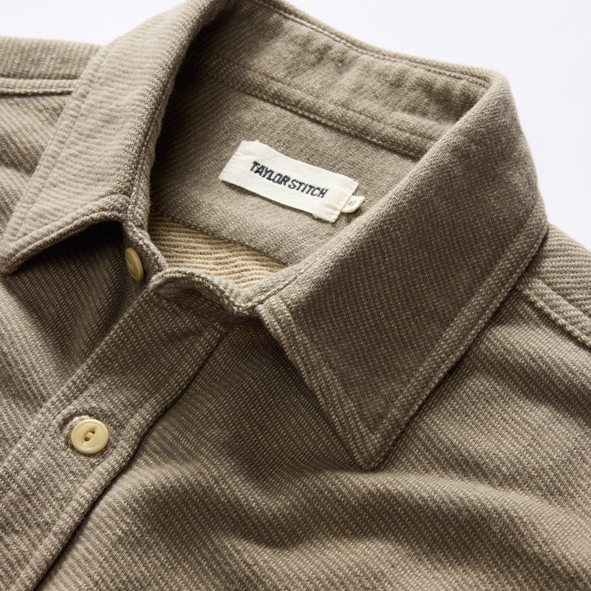 The Utility Shirt in Fatigue Olive French Terry Twill Knit - Image 5