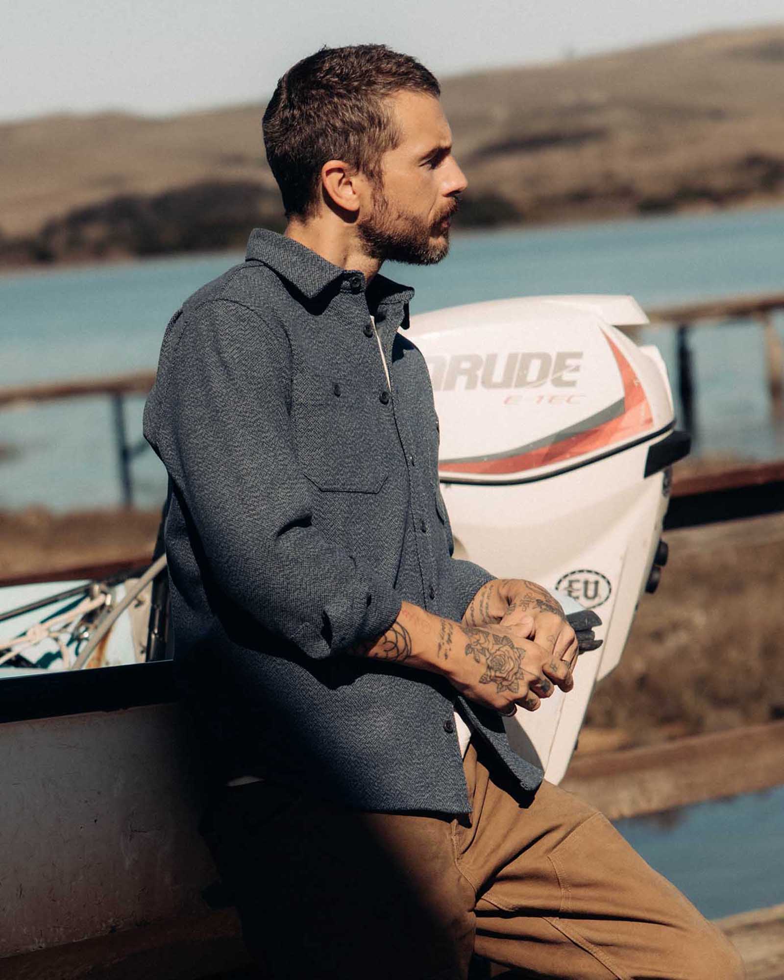 The Utility Shirt in Indigo Ash Wool Canvas - Image 2