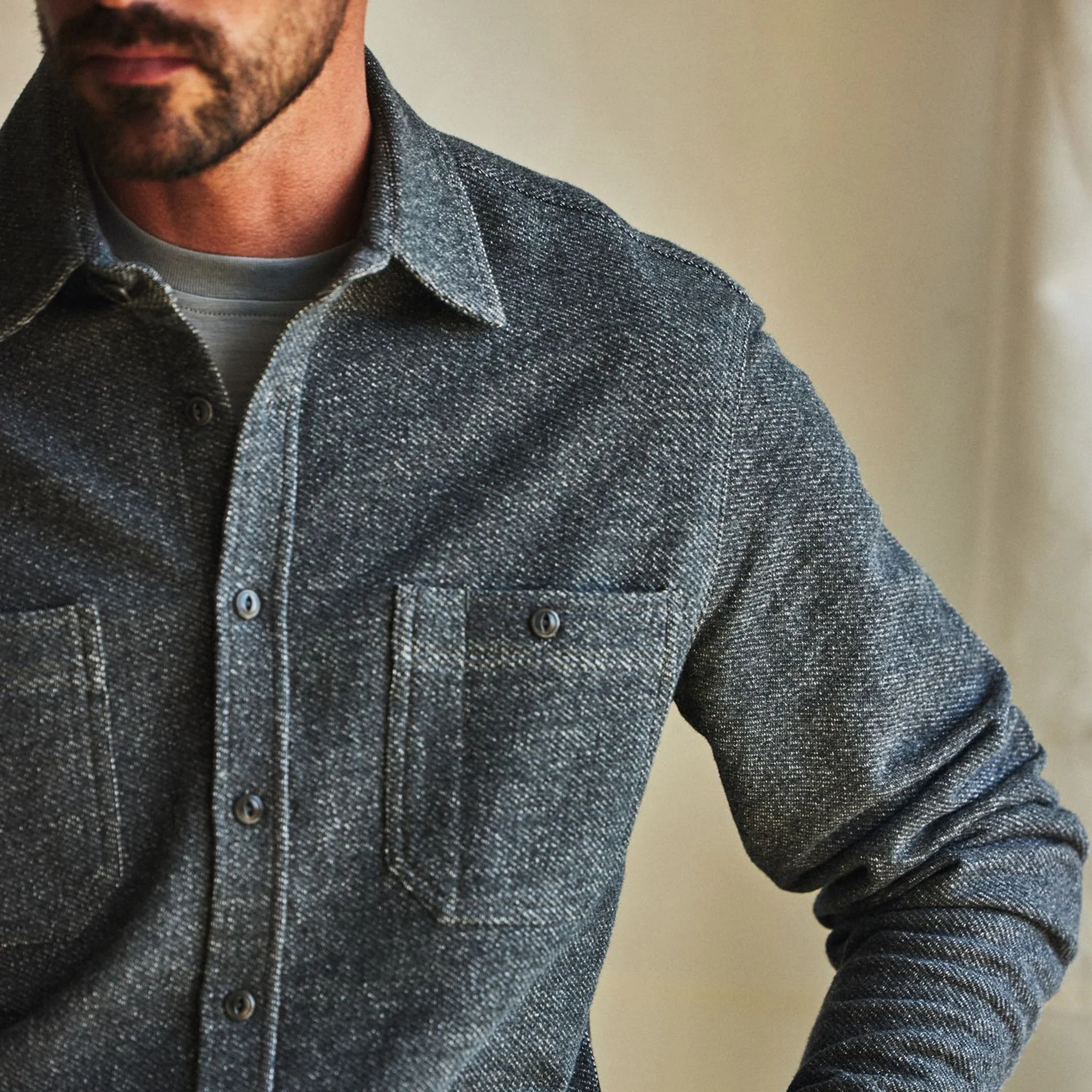 The Utility Shirt in Navy French Terry Twill Knit - Image 3