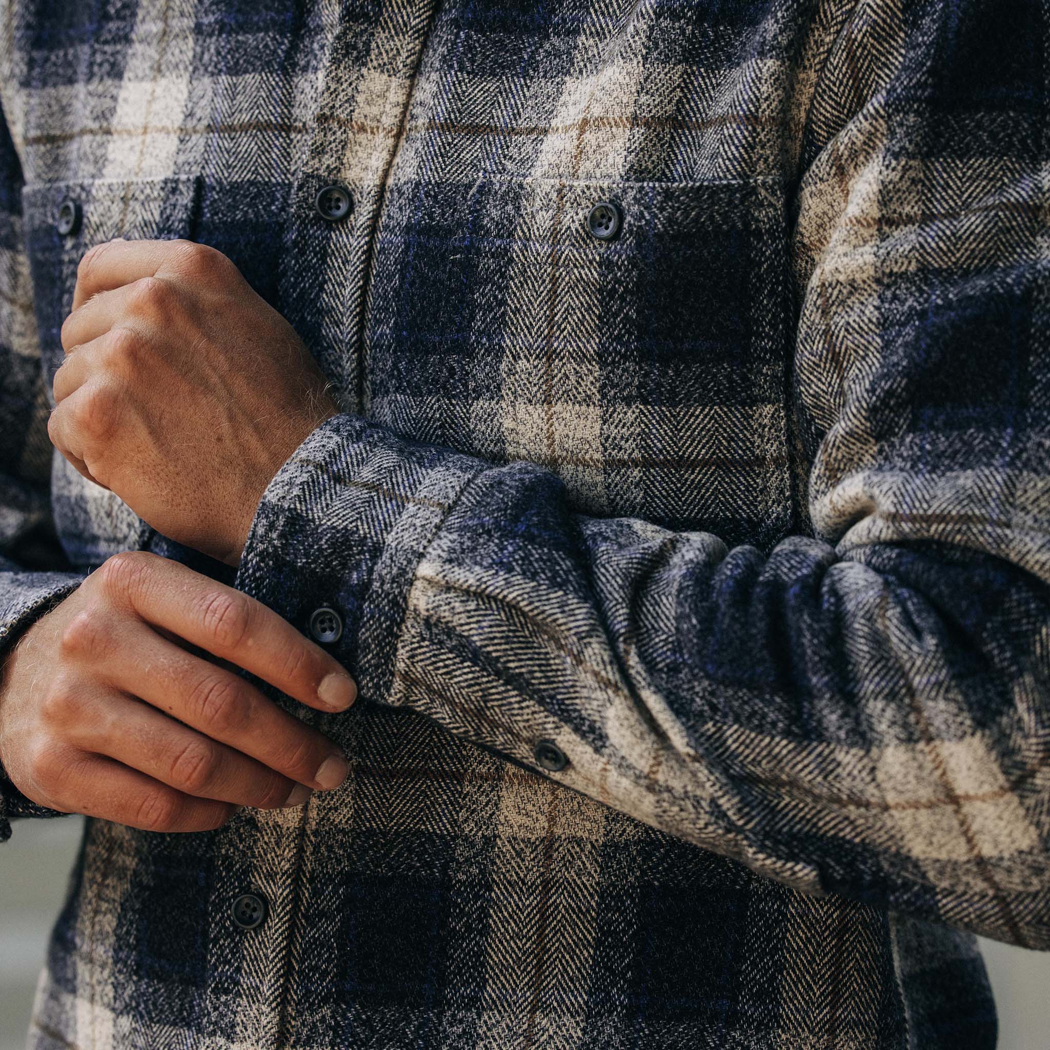 The Utility Shirt in Navy Jaspe Herringbone Plaid - Image 4