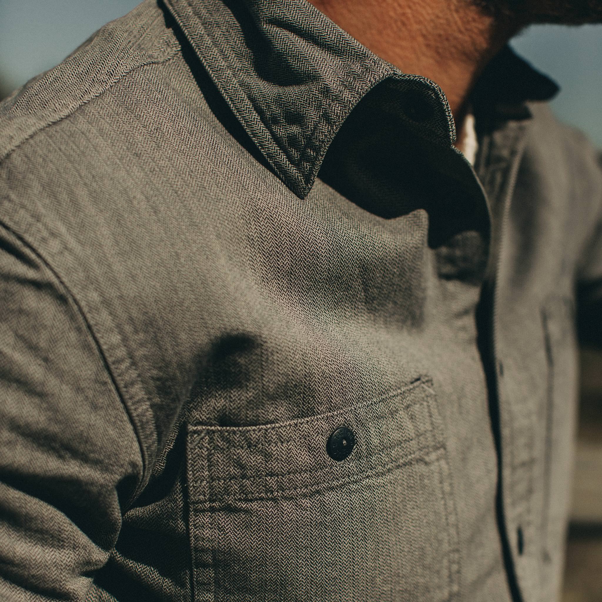 The Utility Shirt in Slate Broken Herringbone - Image 4
