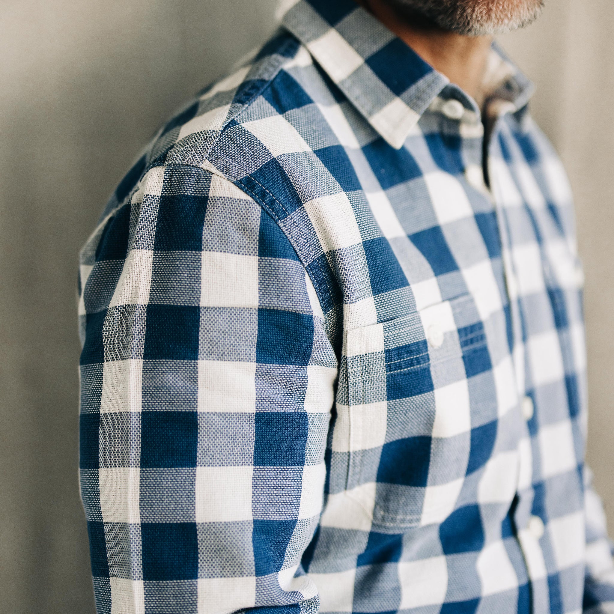 The Utility Shirt in Sun Bleached Indigo Check - Image 3