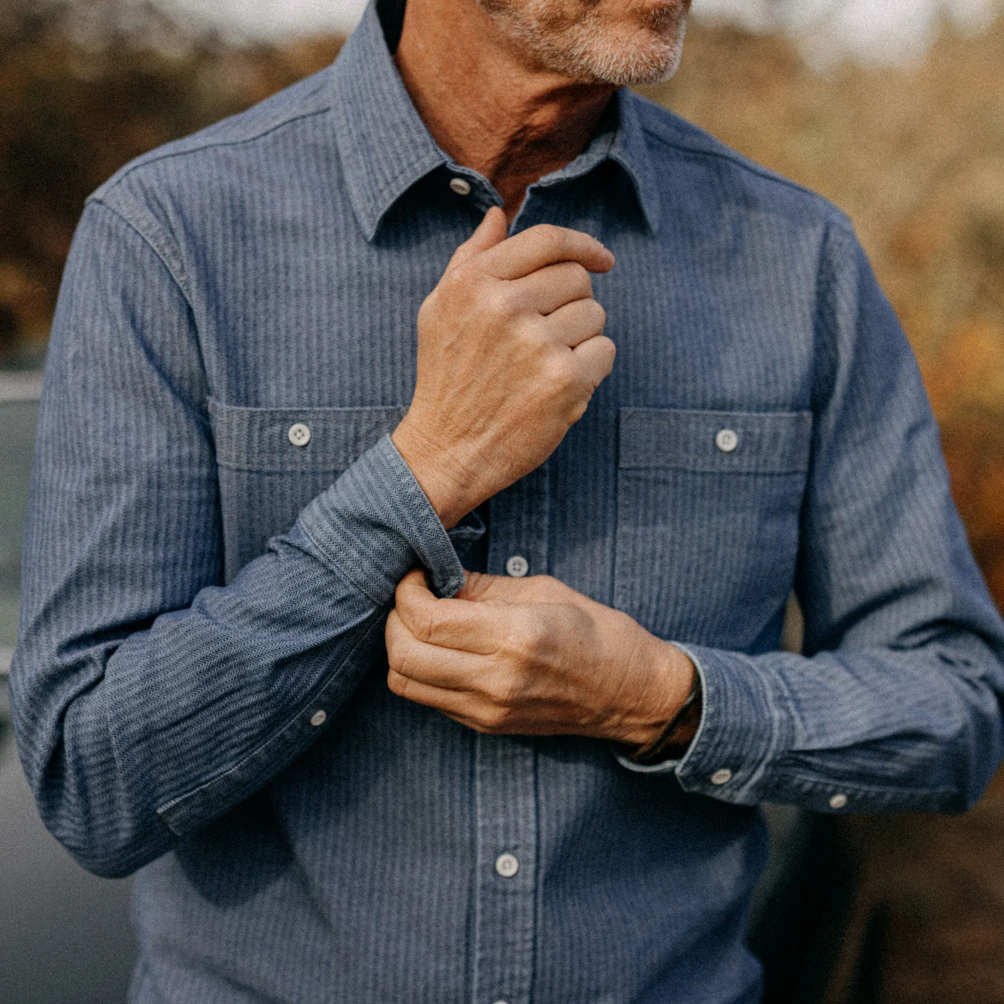 The Utility Shirt in Washed Indigo Herringbone - Image 4