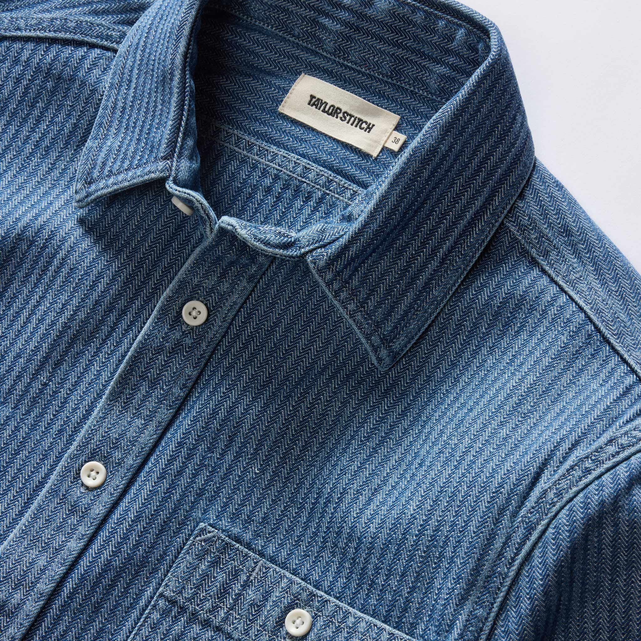 The Utility Shirt in Washed Indigo Herringbone - Image 6
