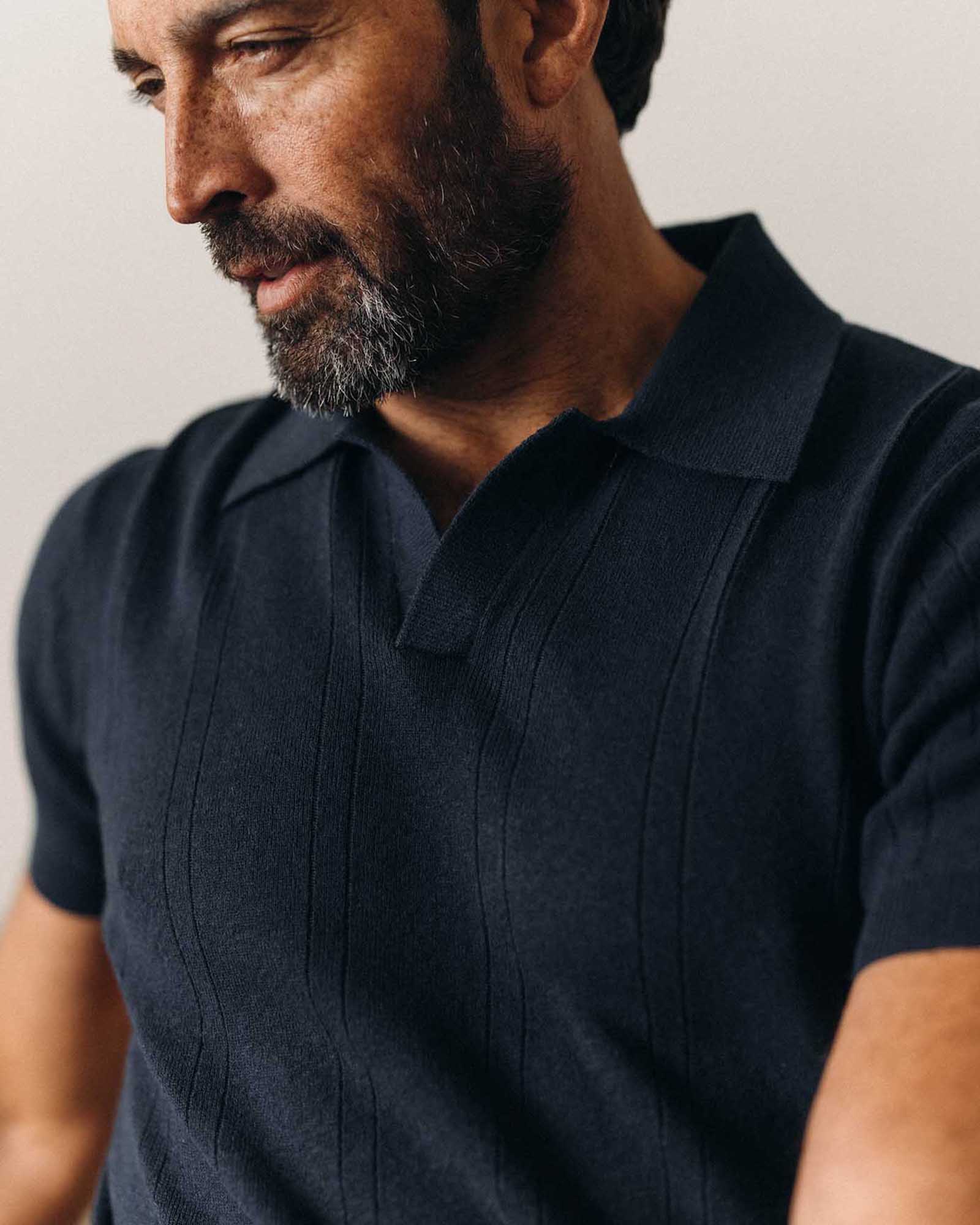 The Valencia Sweater Polo in Dark Navy Rib - Image 3